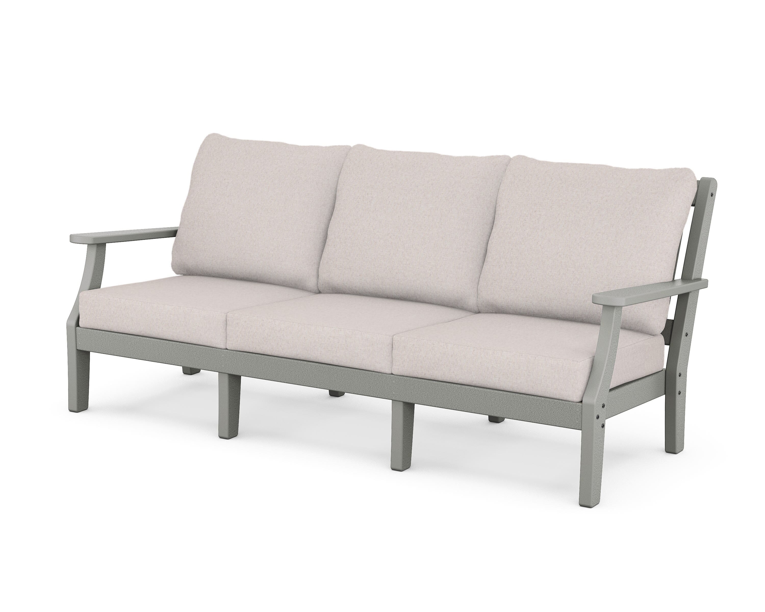 Martha Stewart by POLYWOOD® Chinoiserie Deep Seating Sofa in Slate Grey / Dune Burlap