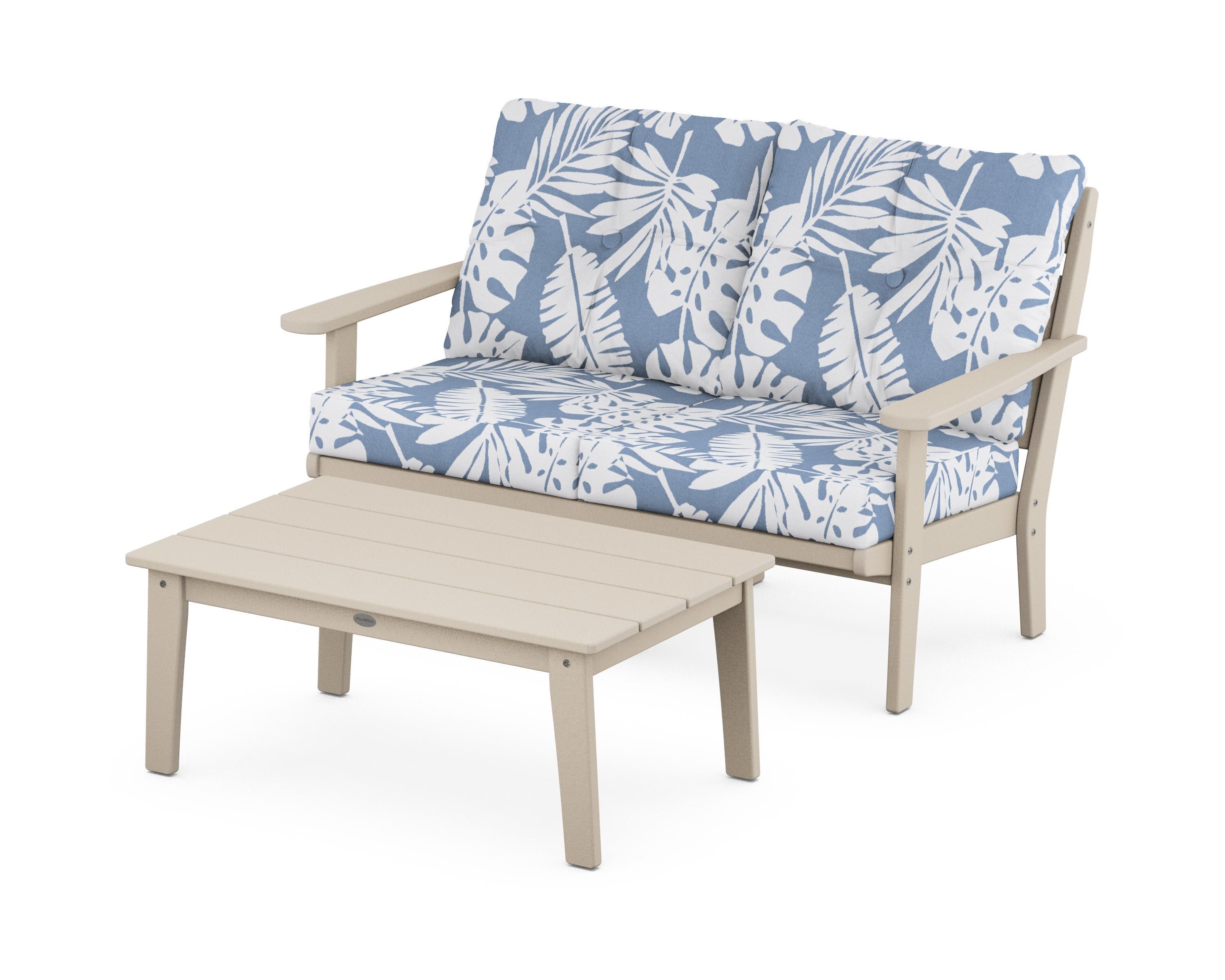 POLYWOOD® Lakeside 2-Piece Lounge Loveseat Set in Sand / Leaf Sky Blue