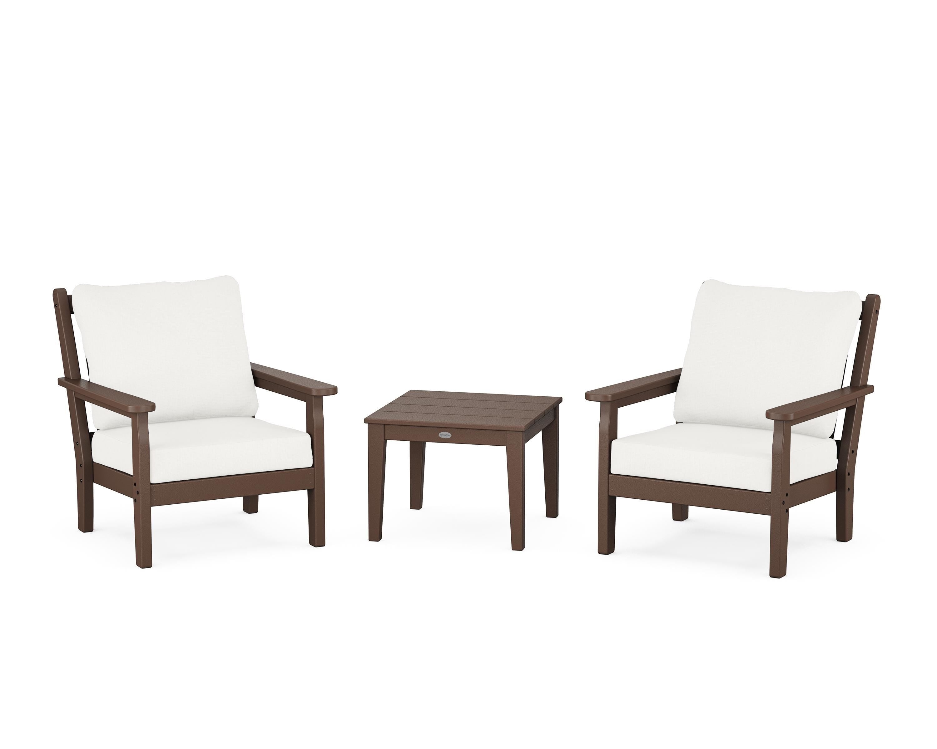 POLYWOOD® Chippendale 3-Piece Deep Seating Set in Mahogany / Natural Linen