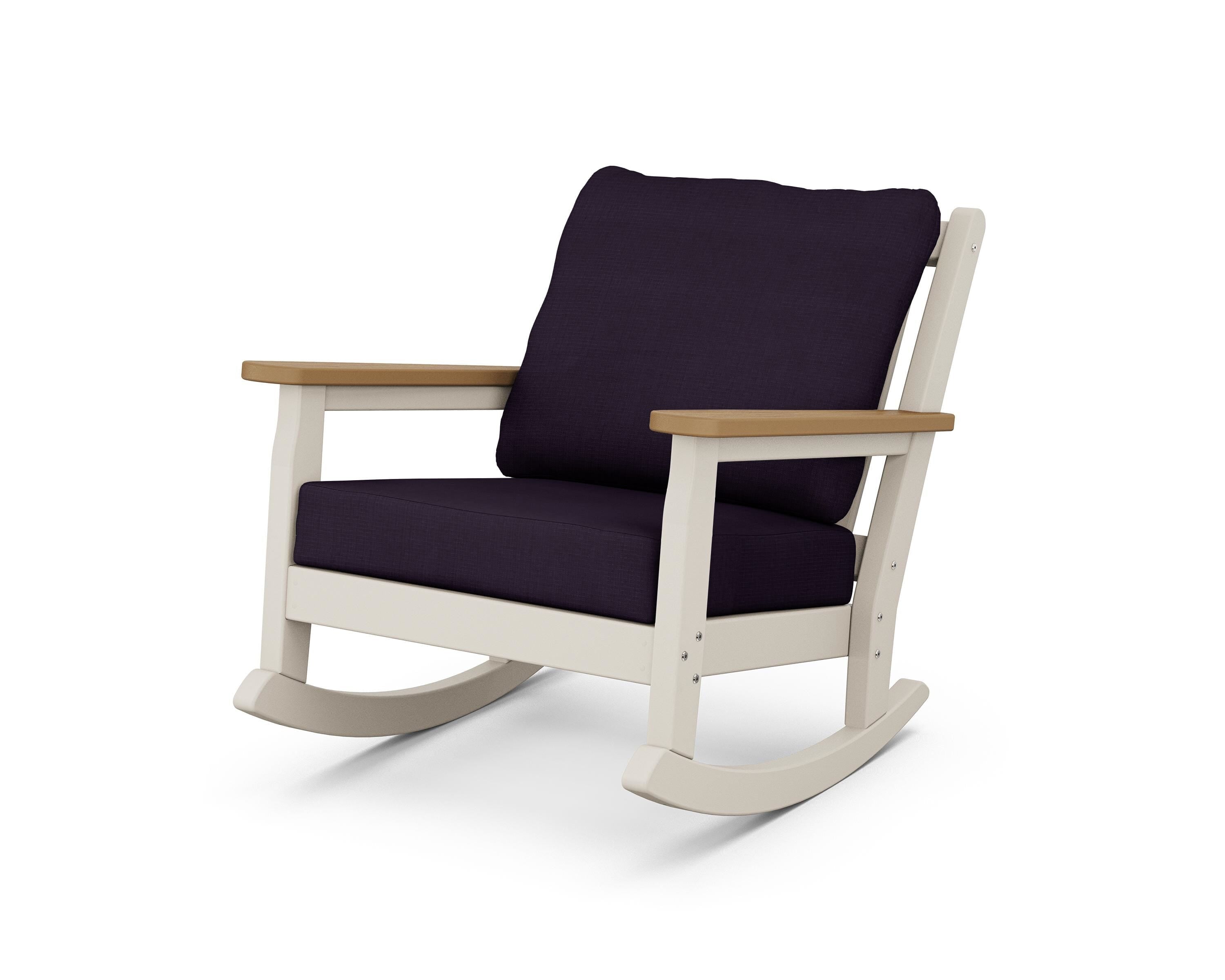 POLYWOOD® Chippendale Deep Seating Rocking Chair in Sand / Natural / Navy Linen