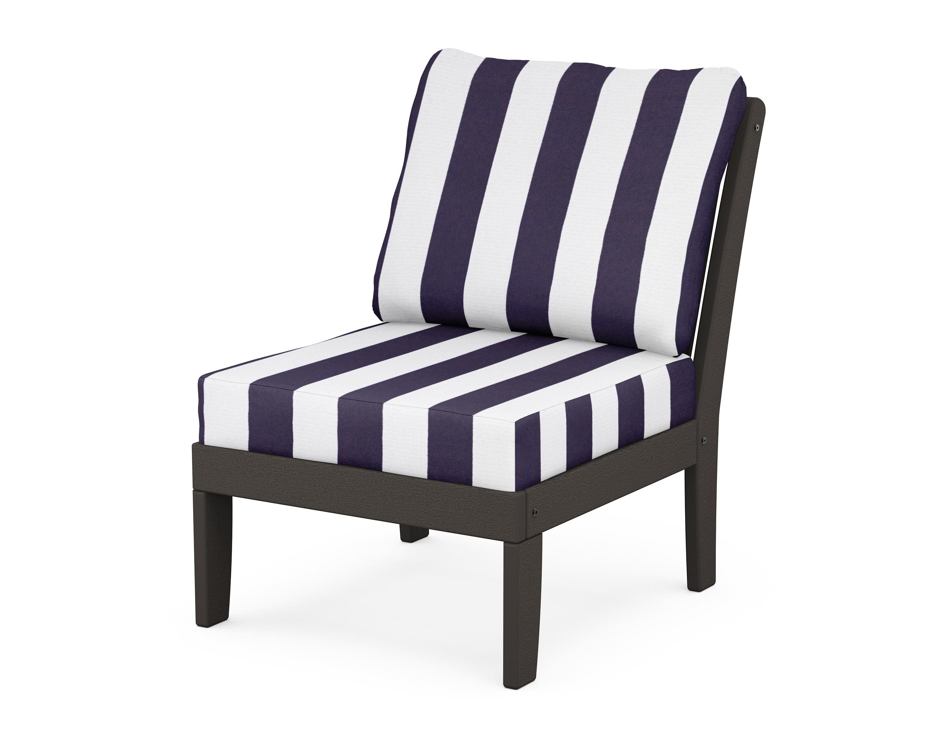 POLYWOOD® Braxton Modular Armless Chair in Vintage Coffee / Cabana Stripe Navy