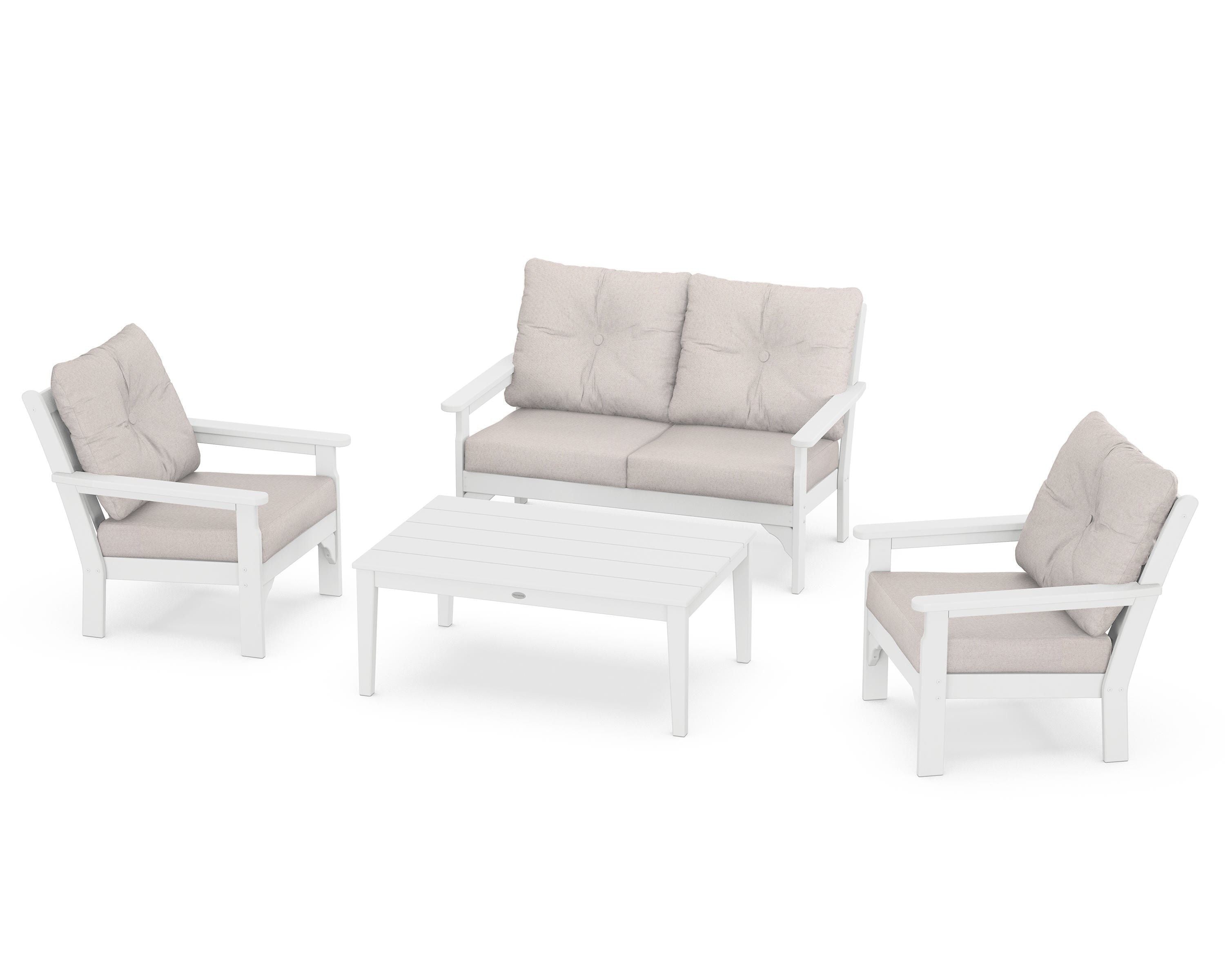 POLYWOOD® Vineyard 4-Piece Deep Seating Set in White / Dune Burlap