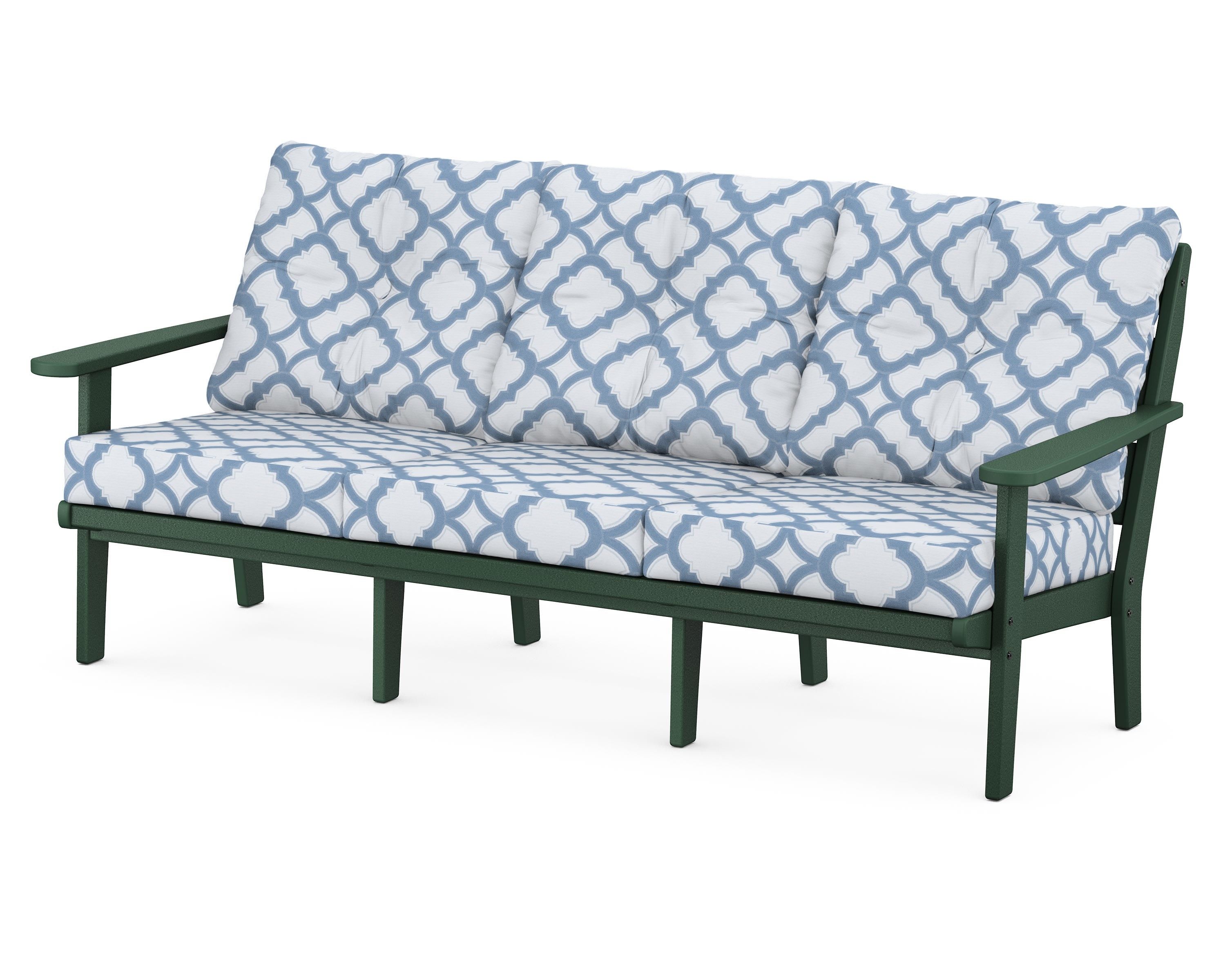 POLYWOOD® Lakeside Deep Seating Sofa in Green / Trellis Sky Blue