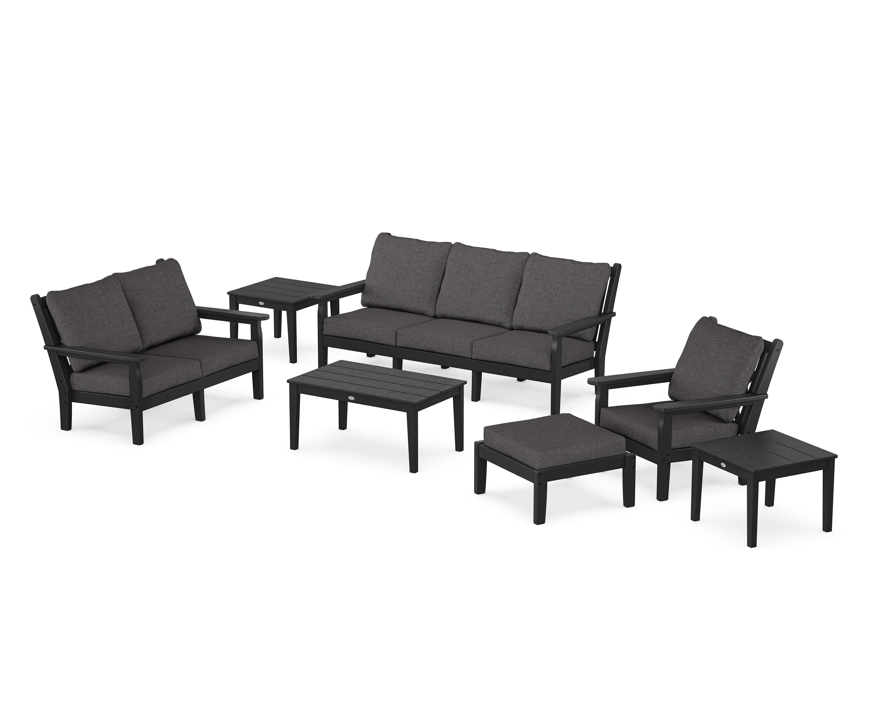 POLYWOOD® Chippendale 7-Piece Deep Seating Set in Black / Ash Charcoal