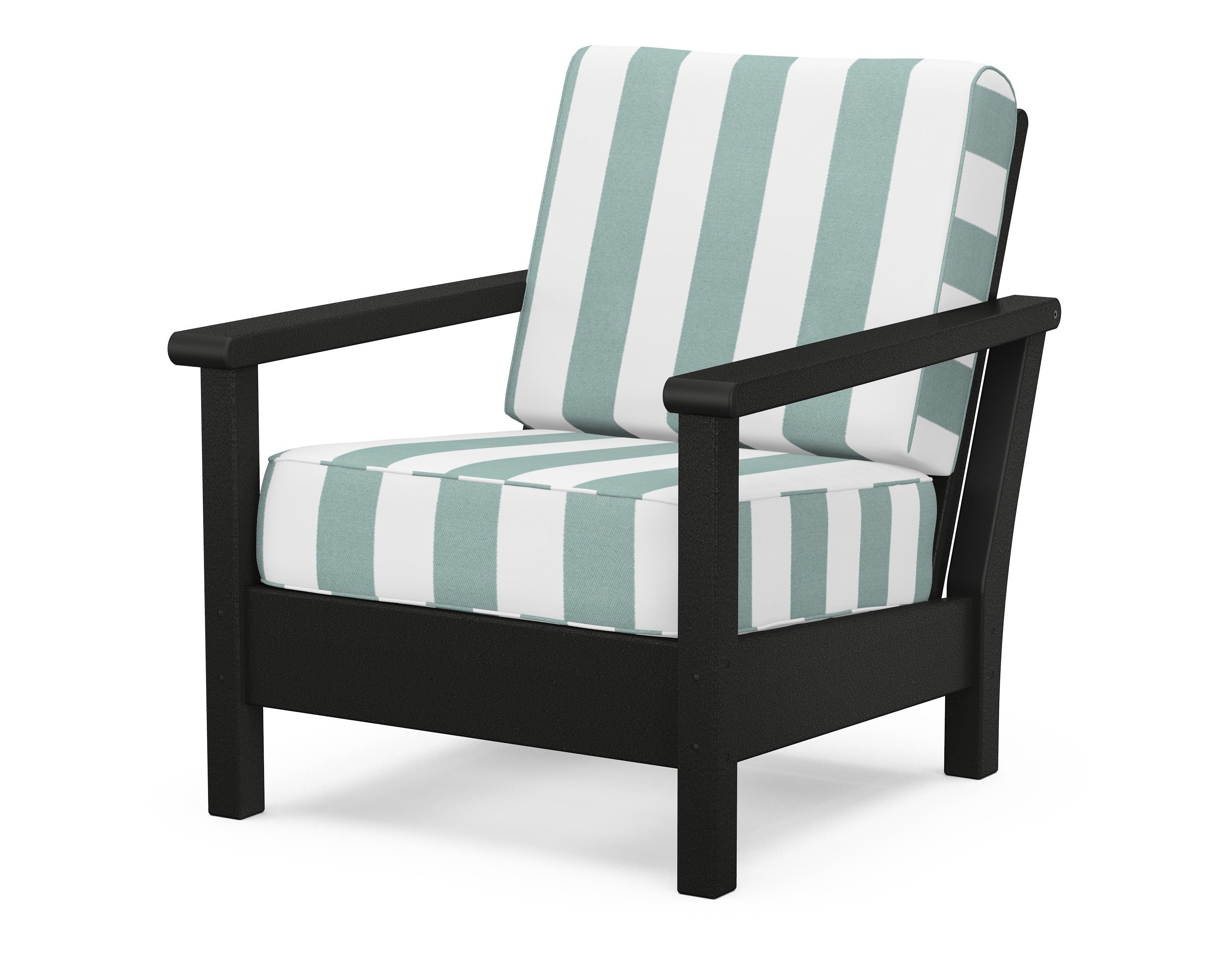 POLYWOOD® Harbour Deep Seating Chair in Black / Cabana Stripe Glacier Spa