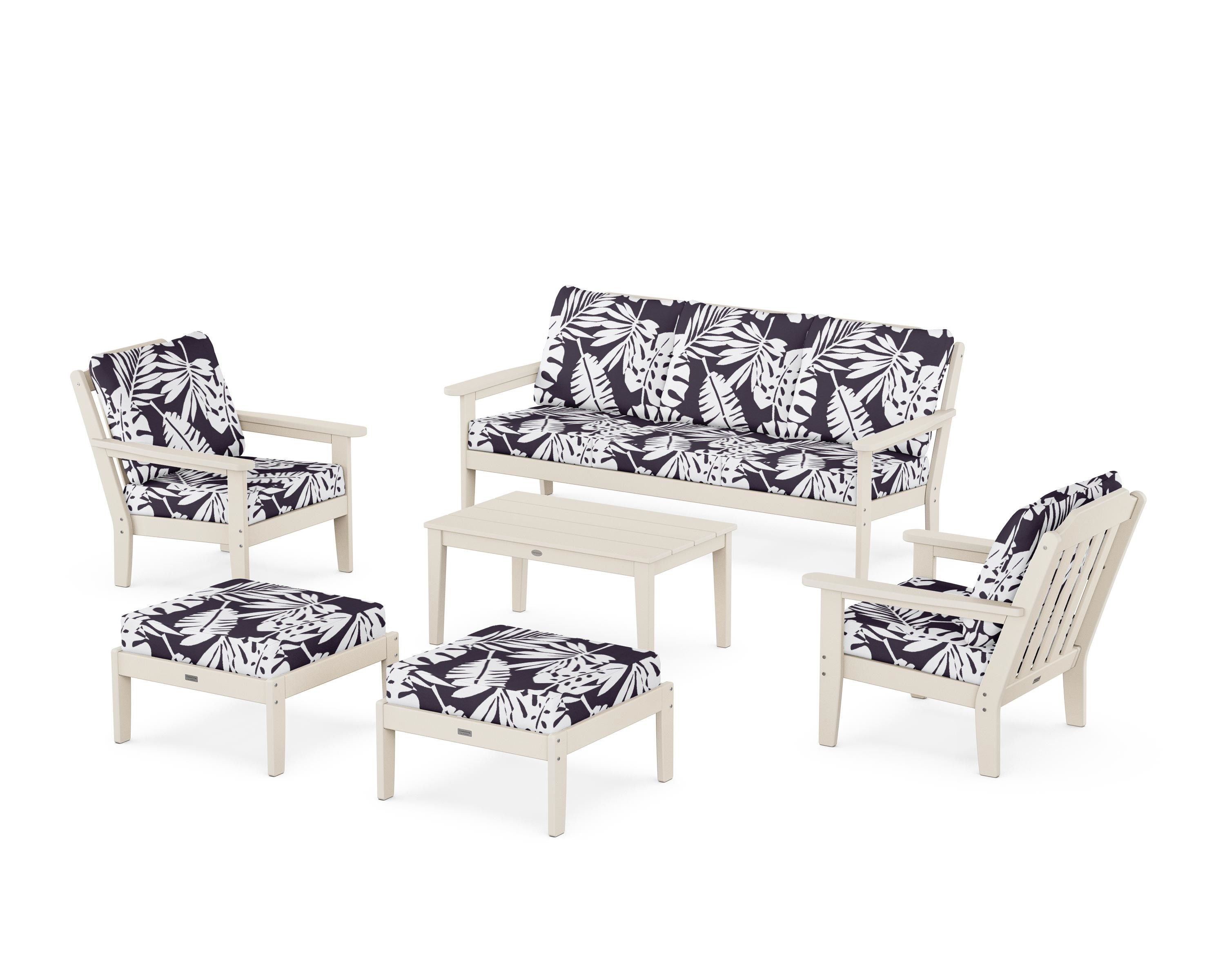 Country Living Cottage 6-Piece Lounge Sofa Set in Sand / Leaf Navy