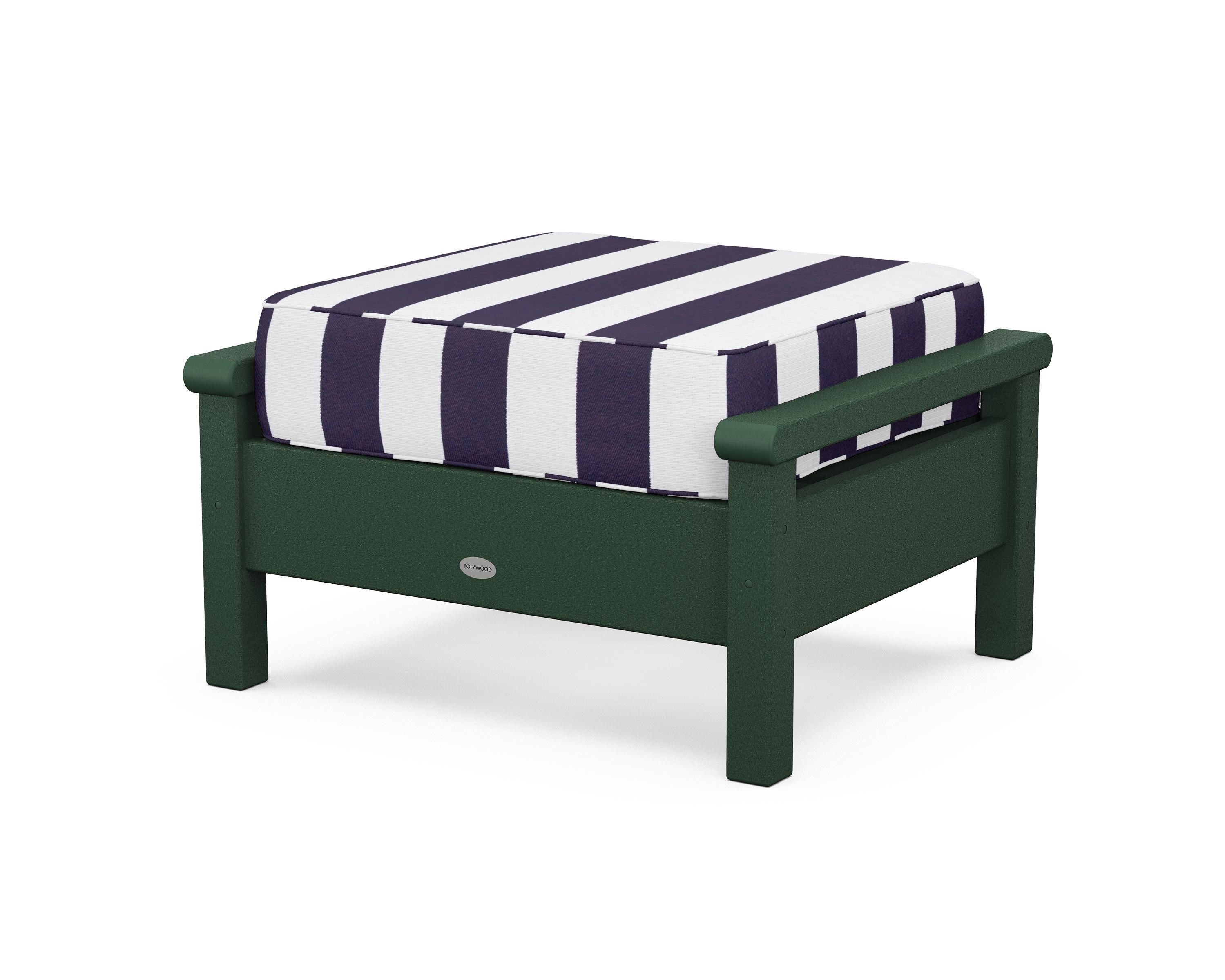 POLYWOOD® Harbour Deep Seating Ottoman in Green / Cabana Stripe Navy
