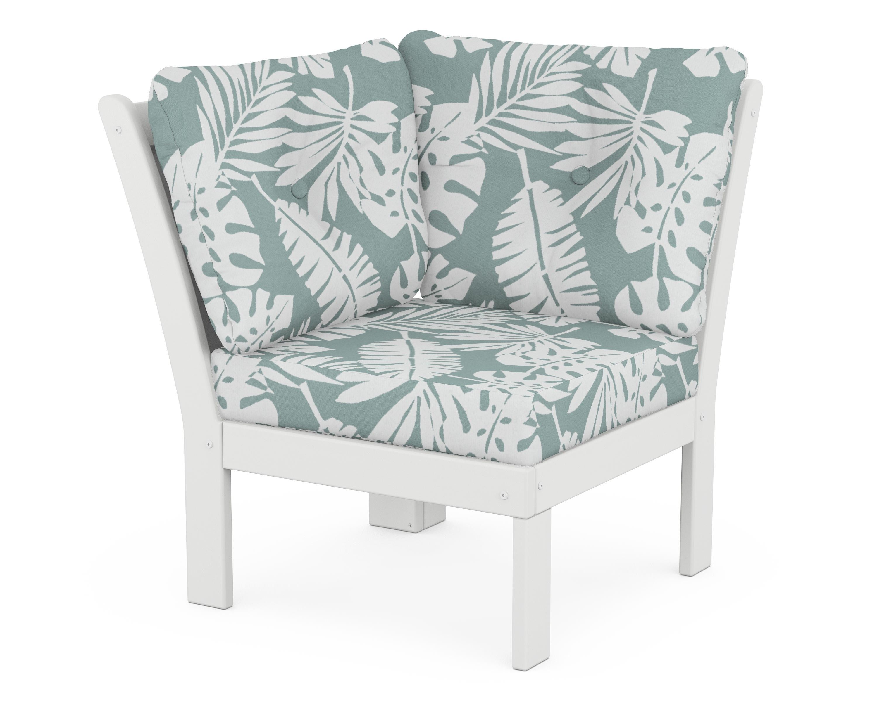 POLYWOOD® Vineyard Modular Corner Chair in White / Leaf Glacier Spa