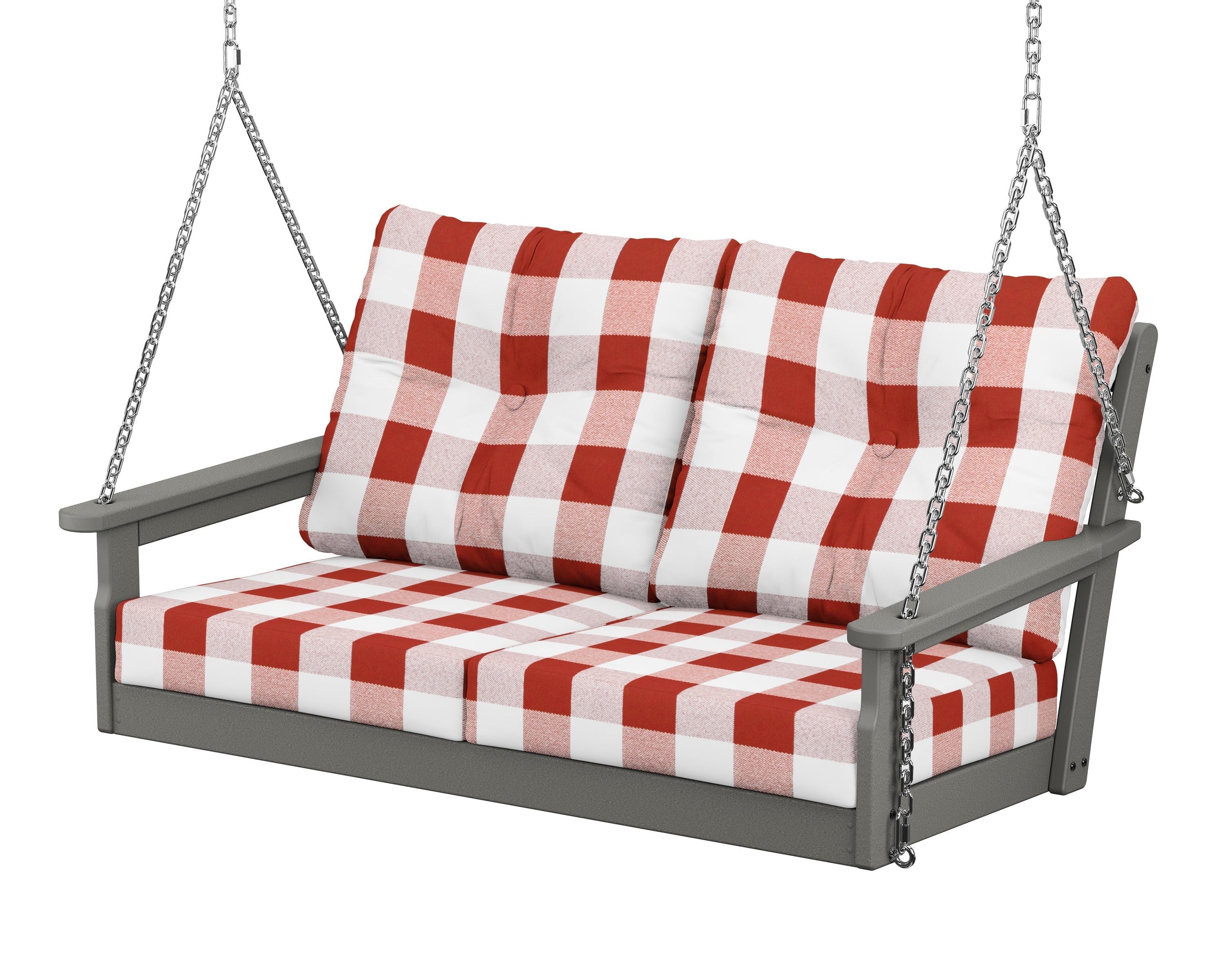 POLYWOOD® Vineyard Deep Seating Swing in Slate Grey / Buffalo Plaid Crimson