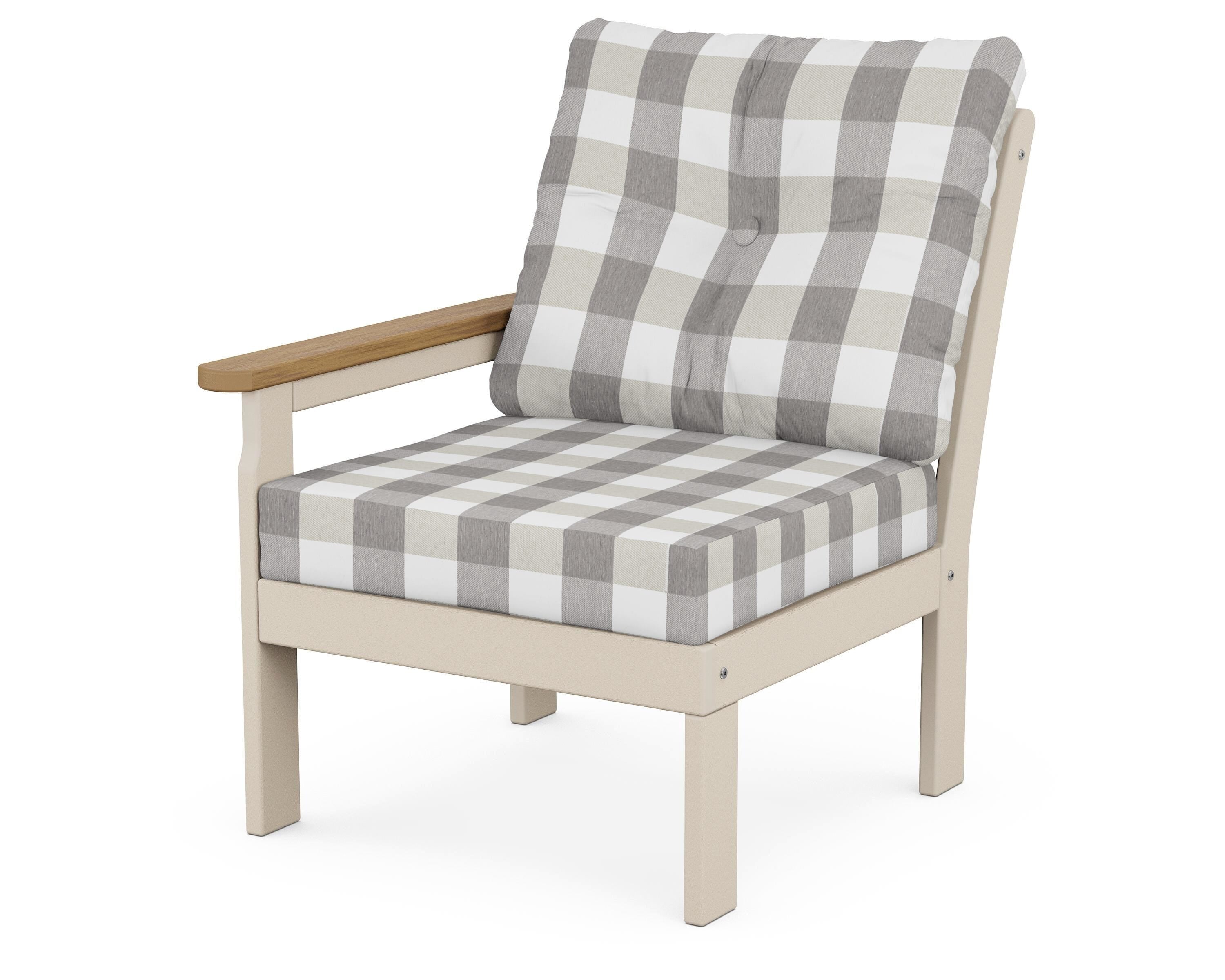 POLYWOOD® Vineyard Modular Left Arm Chair in Sand / Natural / Buffalo Plaid Grey Mist