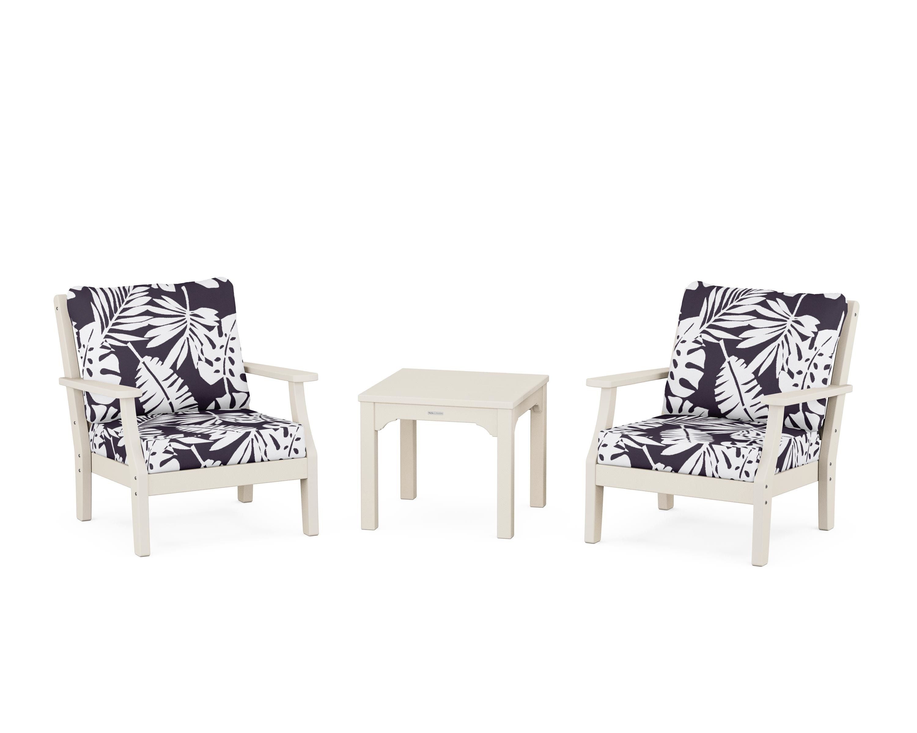 Martha Stewart by POLYWOOD® Chinoiserie 3-Piece Deep Seating Set in Sand / Leaf Navy