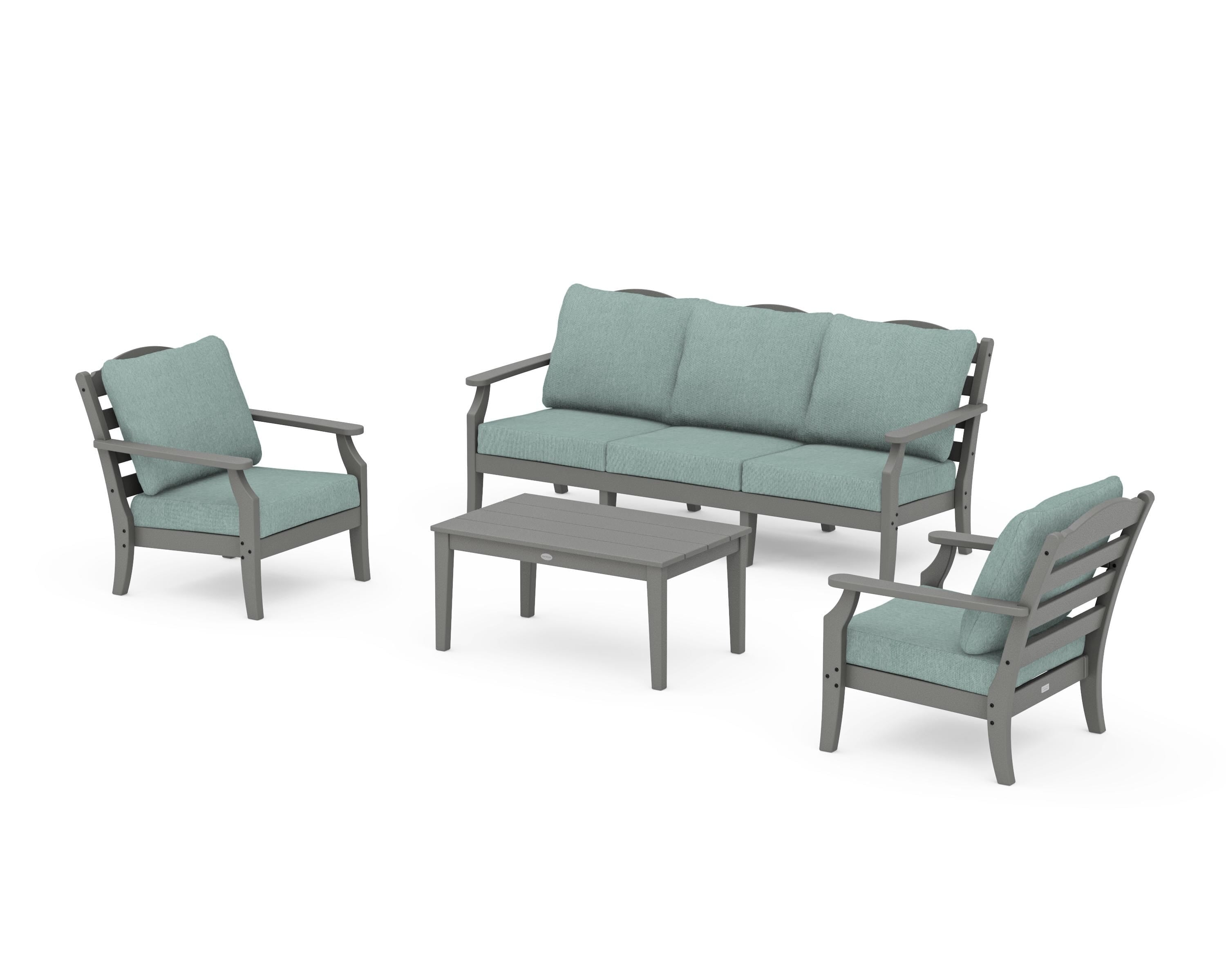 Draper James™ by POLYWOOD® Savannah 4-Piece Deep Seating Set with Sofa in Slate Grey / Glacier Spa