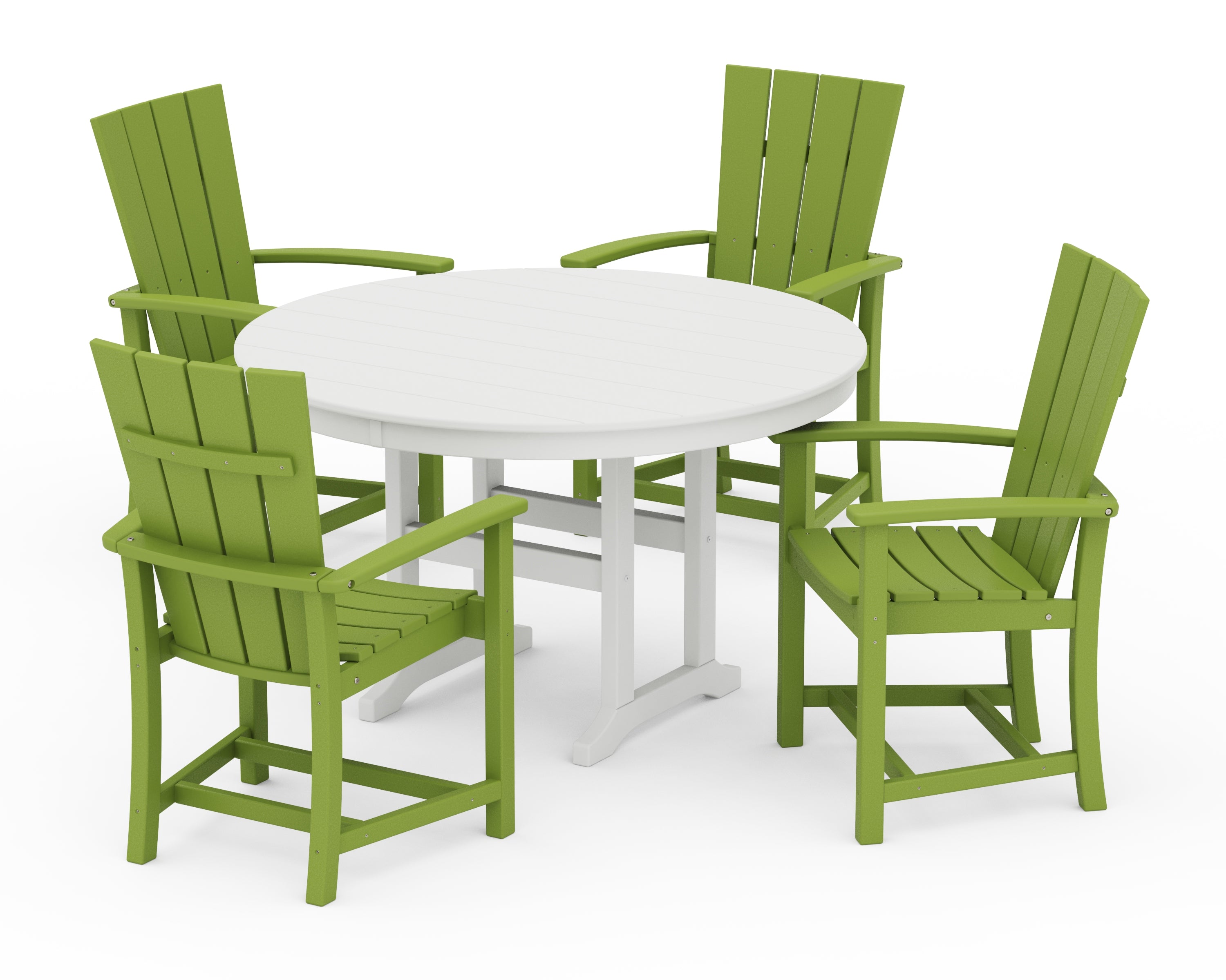POLYWOOD® Quattro 5-Piece Round Farmhouse Dining Set in Lime / White