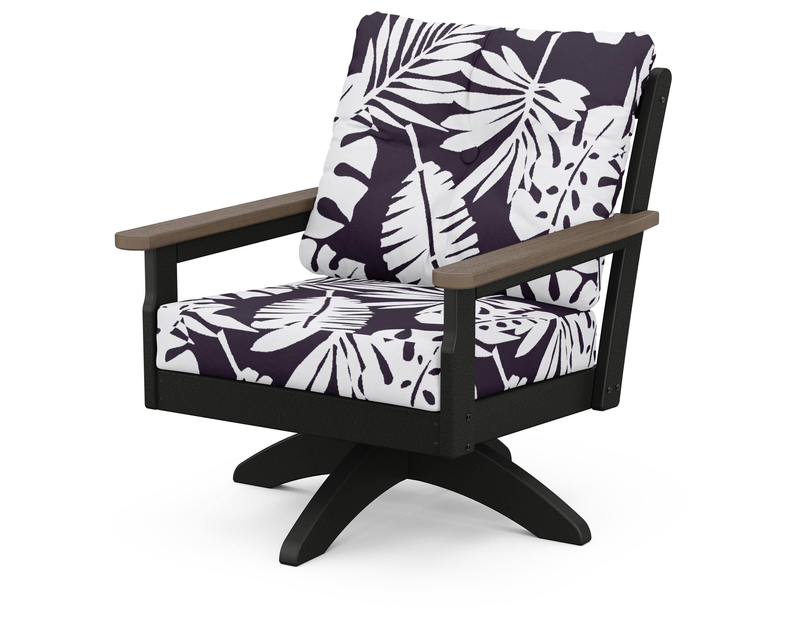 POLYWOOD® Vineyard Deep Seating Swivel Chair in Black / Kona / Leaf Navy