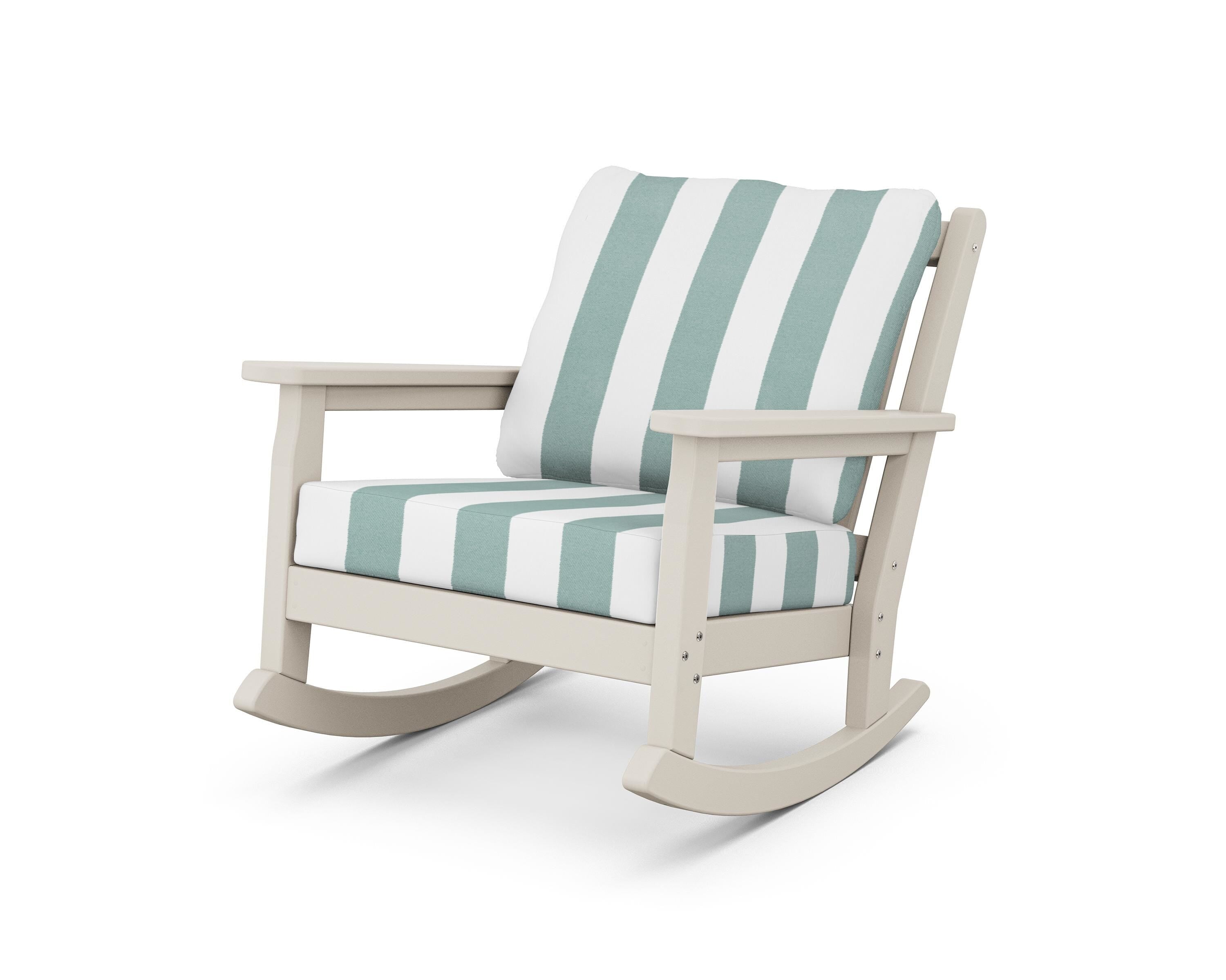 POLYWOOD® Chippendale Deep Seating Rocking Chair in Sand / Cabana Stripe Glacier Spa