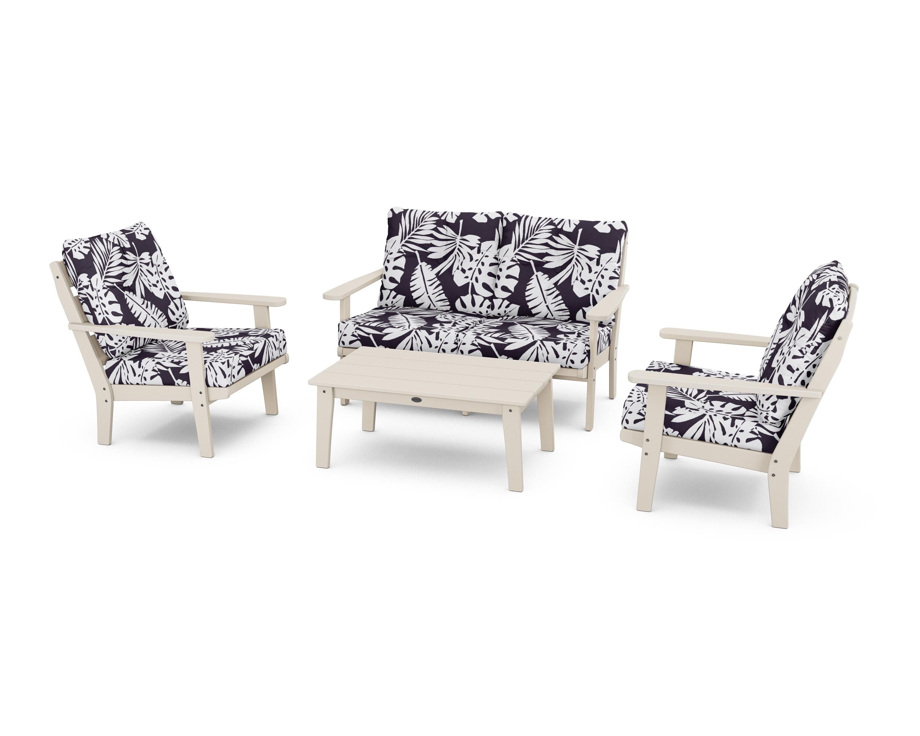 POLYWOOD® Lakeside 4-Piece Deep Seating Set in Sand / Leaf Navy