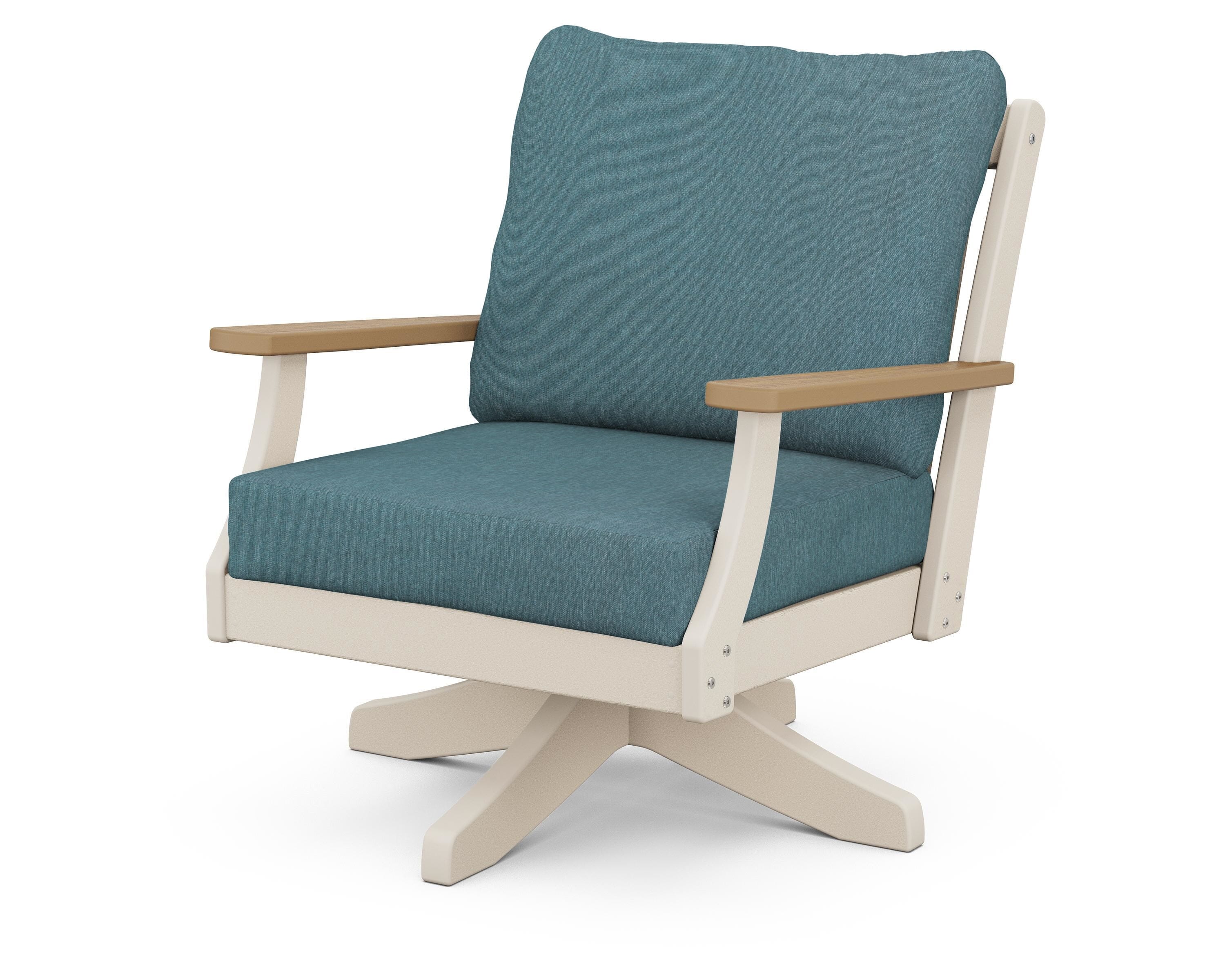 POLYWOOD® Braxton Deep Seating Swivel Chair in Sand / Natural / Ocean Teal