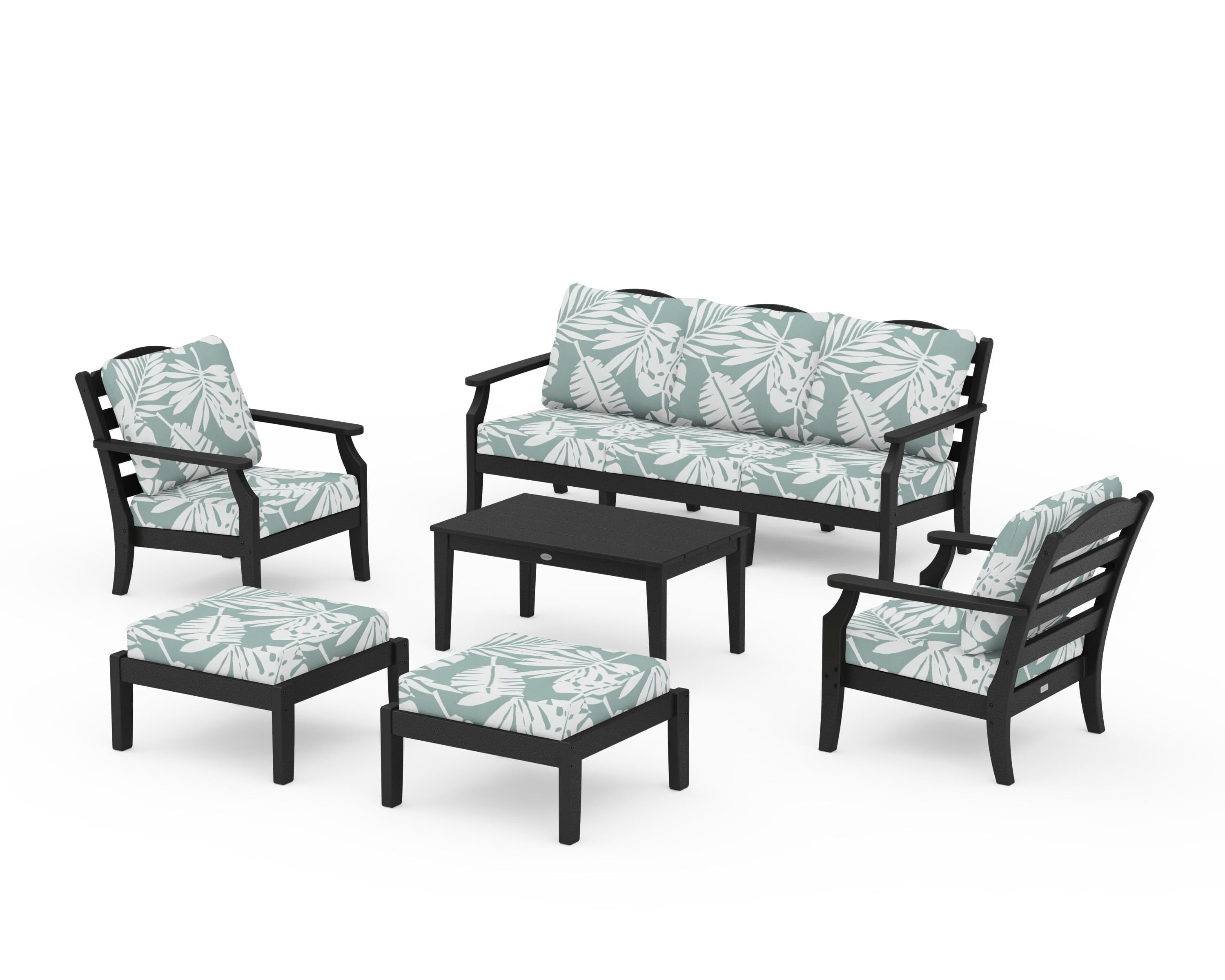 Draper James™ by POLYWOOD® Savannah 6-Piece Lounge Sofa Set in Black / Leaf Glacier Spa