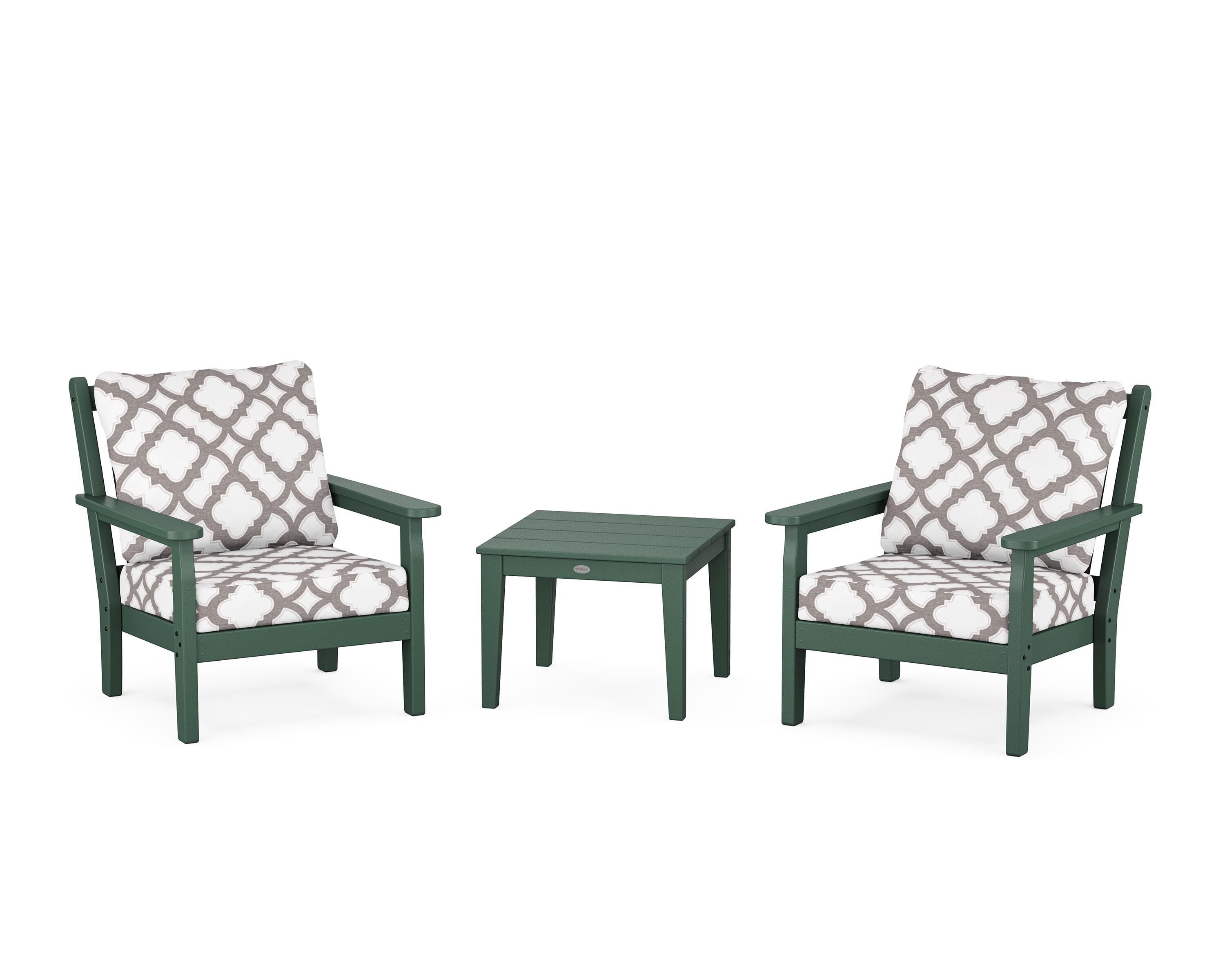 POLYWOOD® Chippendale 3-Piece Deep Seating Set in Green / Trellis Grey Mist