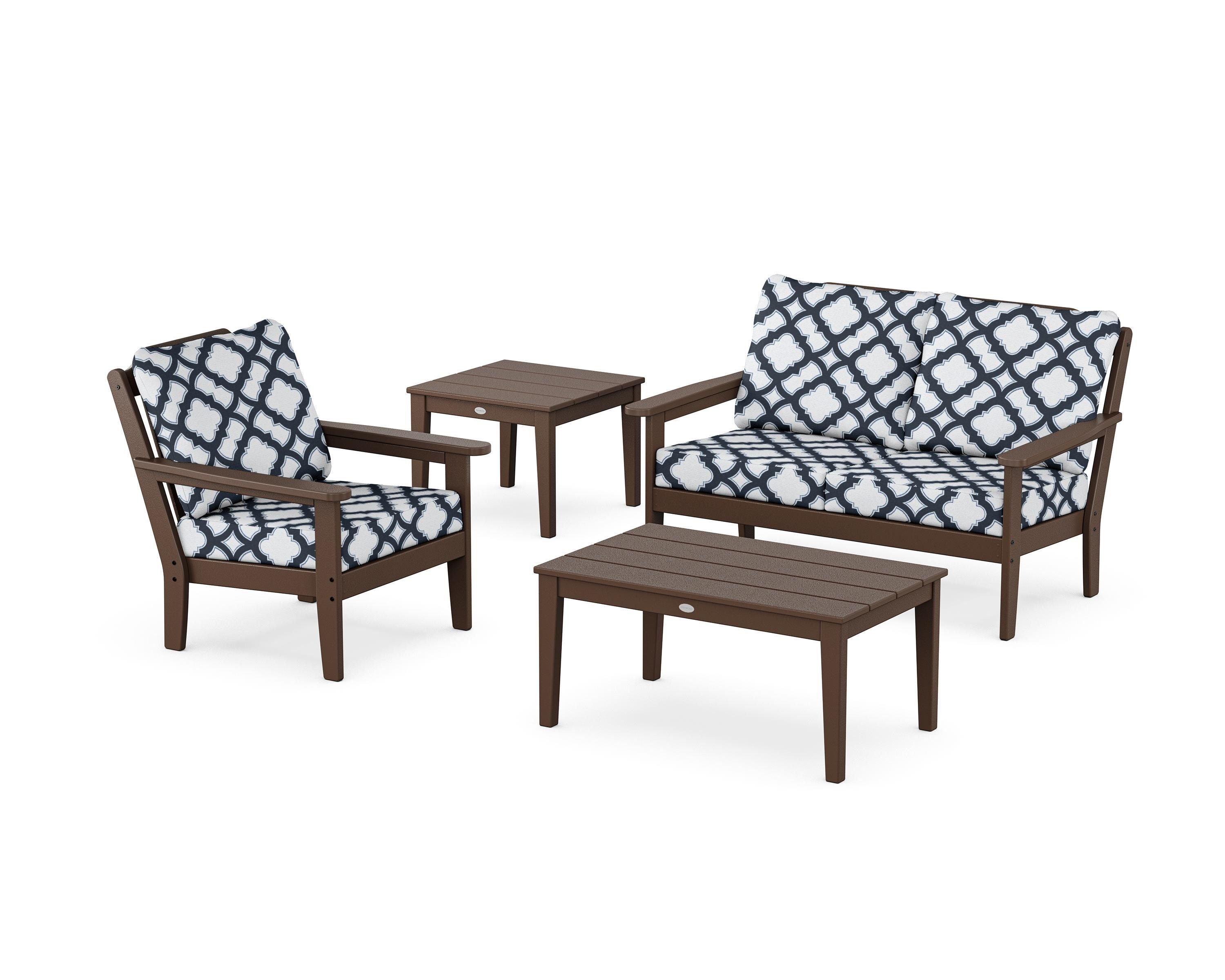 Country Living Wovendale 4-Piece Deep Seating Set in Mahogany / Trellis Marine Indigo