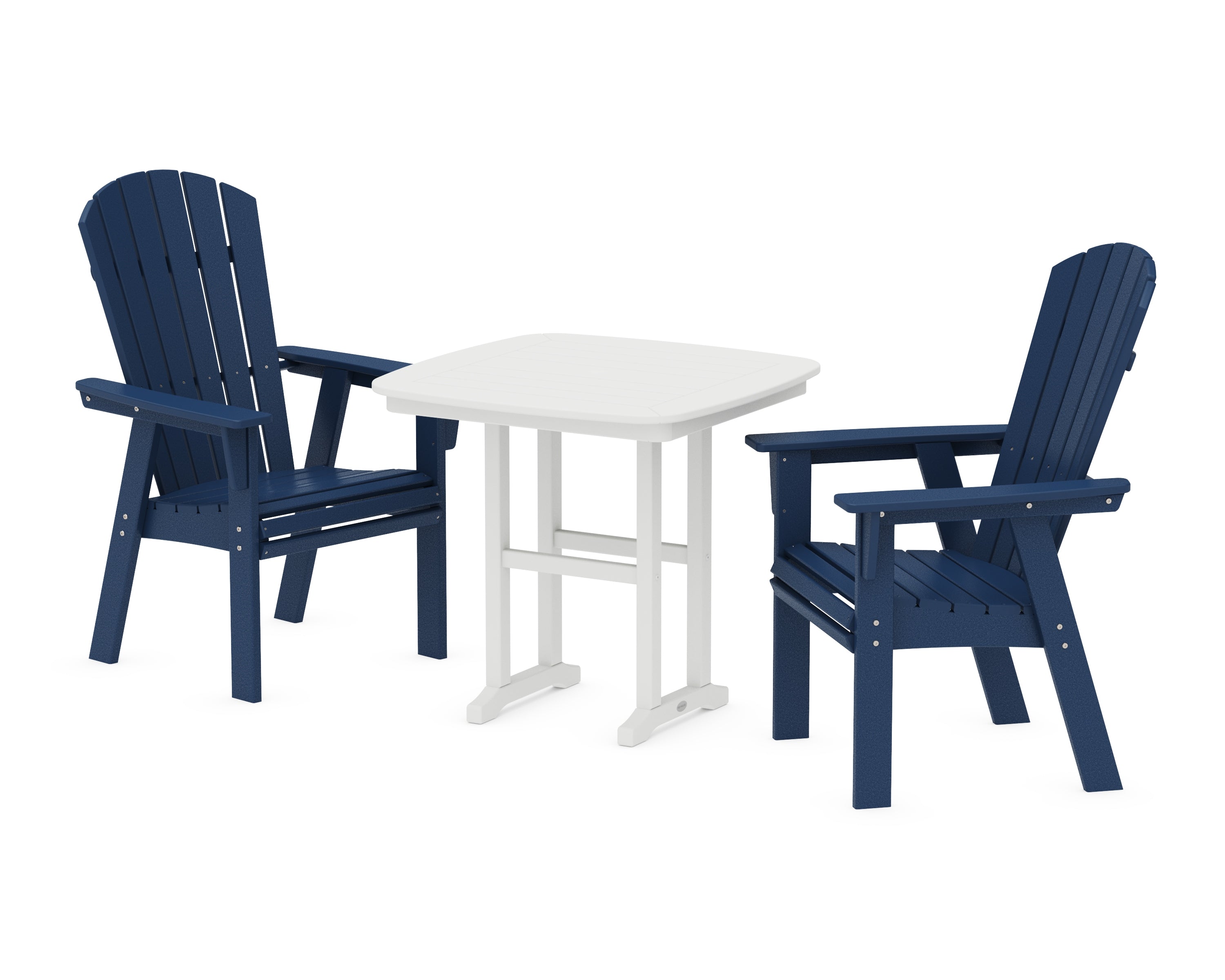 POLYWOOD® Nautical Adirondack 3-Piece Dining Set in Navy / White