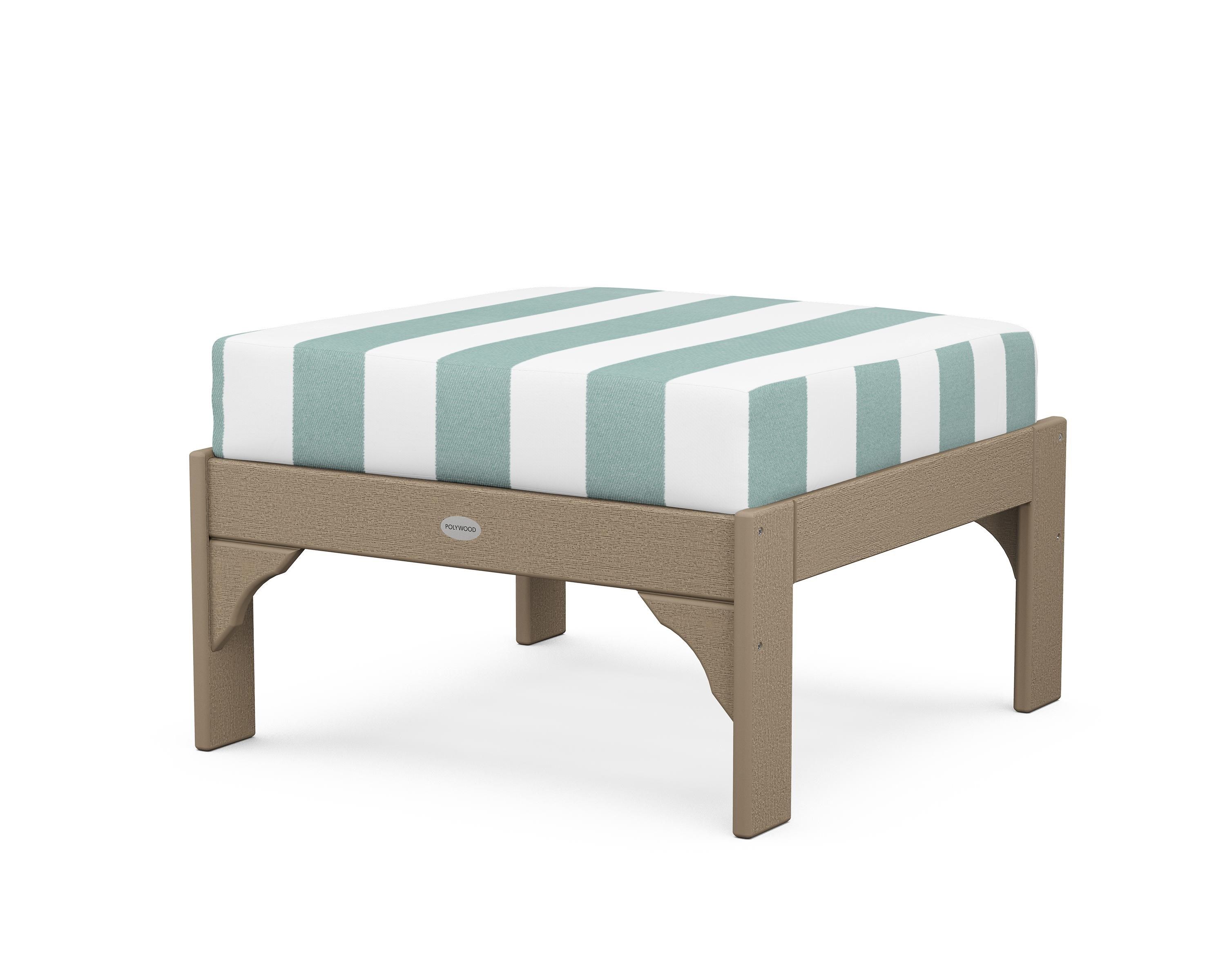 POLYWOOD® Vineyard Deep Seating Ottoman in Vintage Sahara / Cabana Stripe Glacier Spa