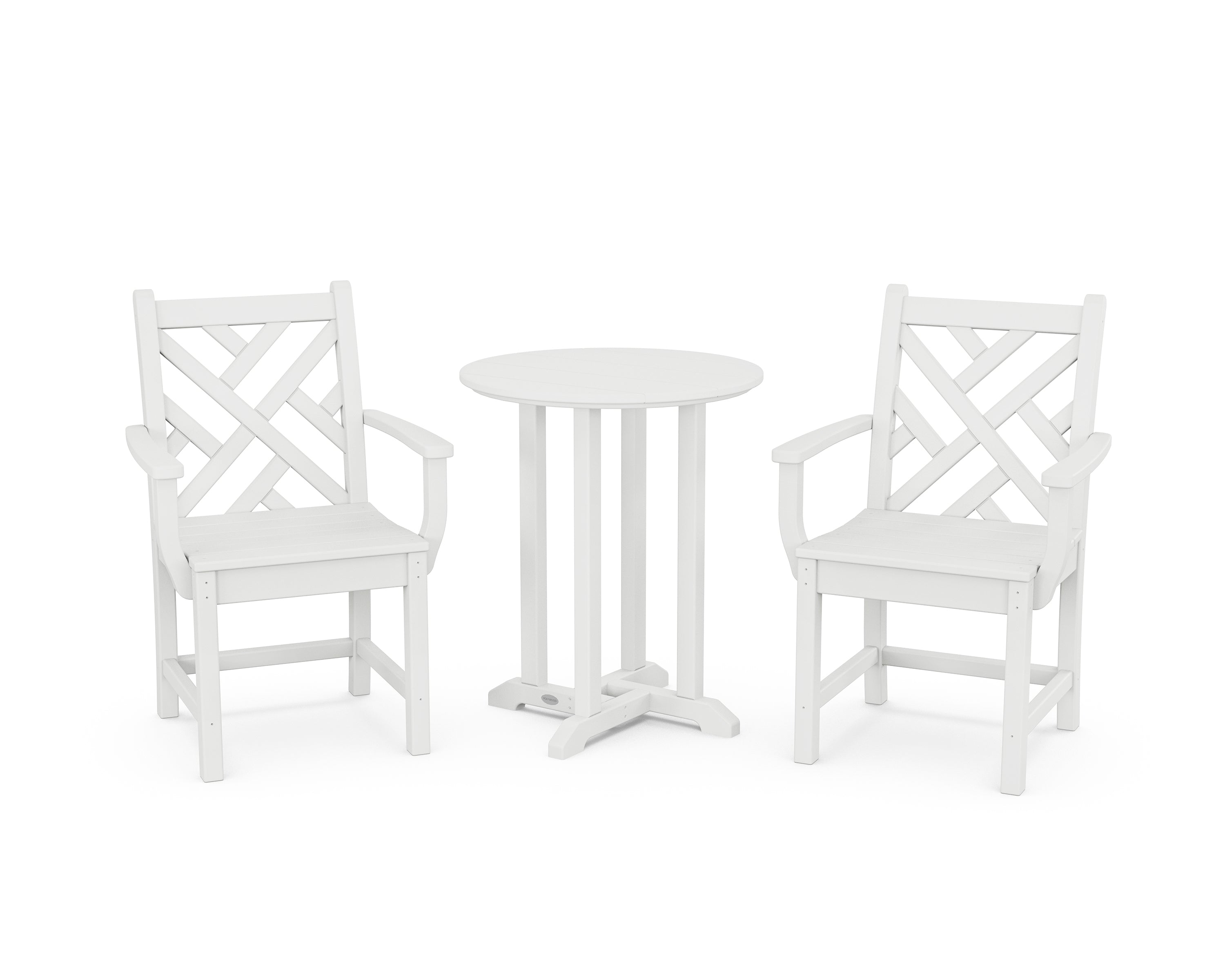 POLYWOOD® Chippendale 3-Piece Round Bistro Dining Set in White