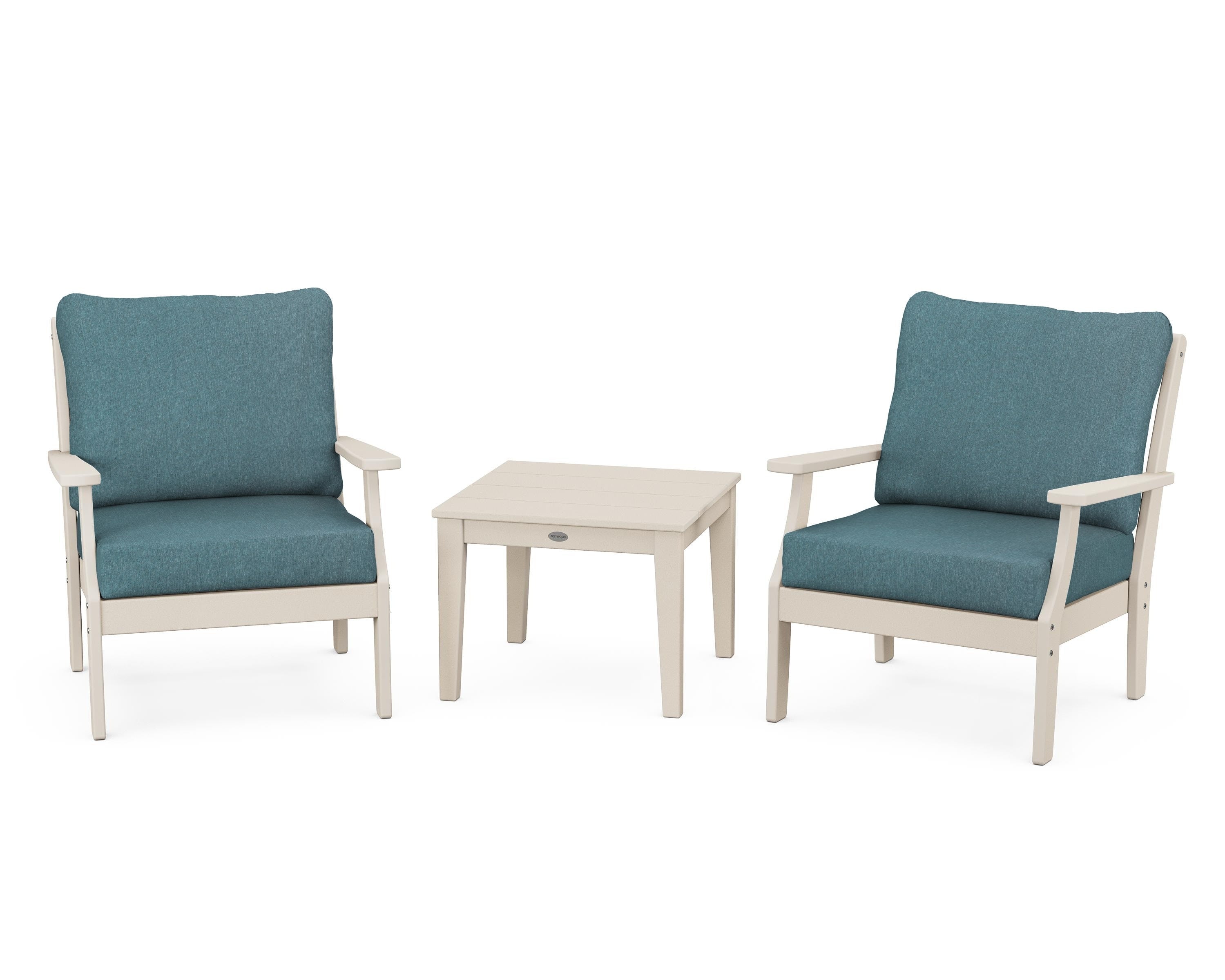 POLYWOOD® Braxton 3-Piece Deep Seating Set in Sand / Ocean Teal