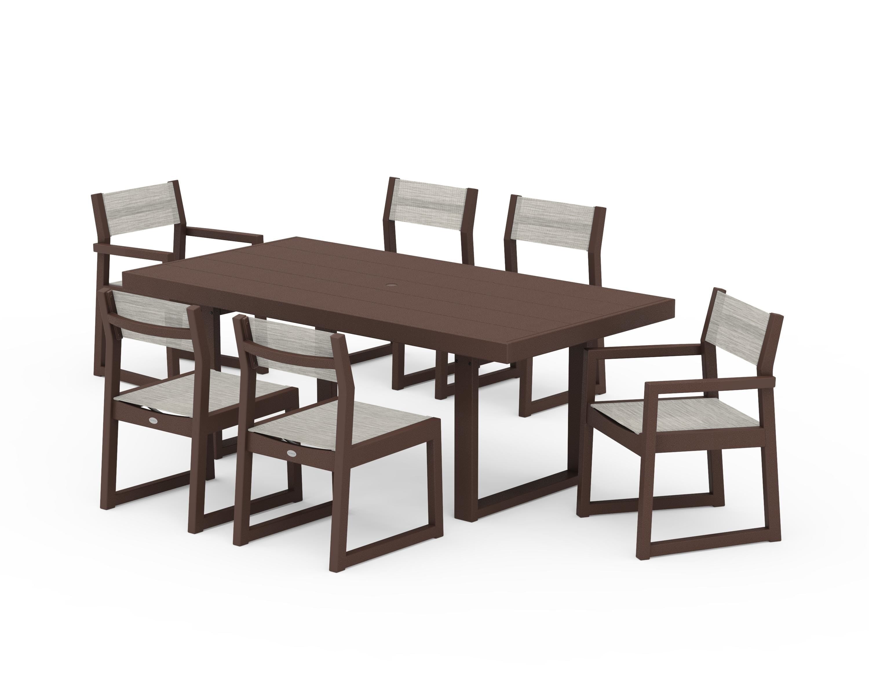 POLYWOOD® EDGE Sling 7-Piece Dining Set in Mahogany / Birch Sling