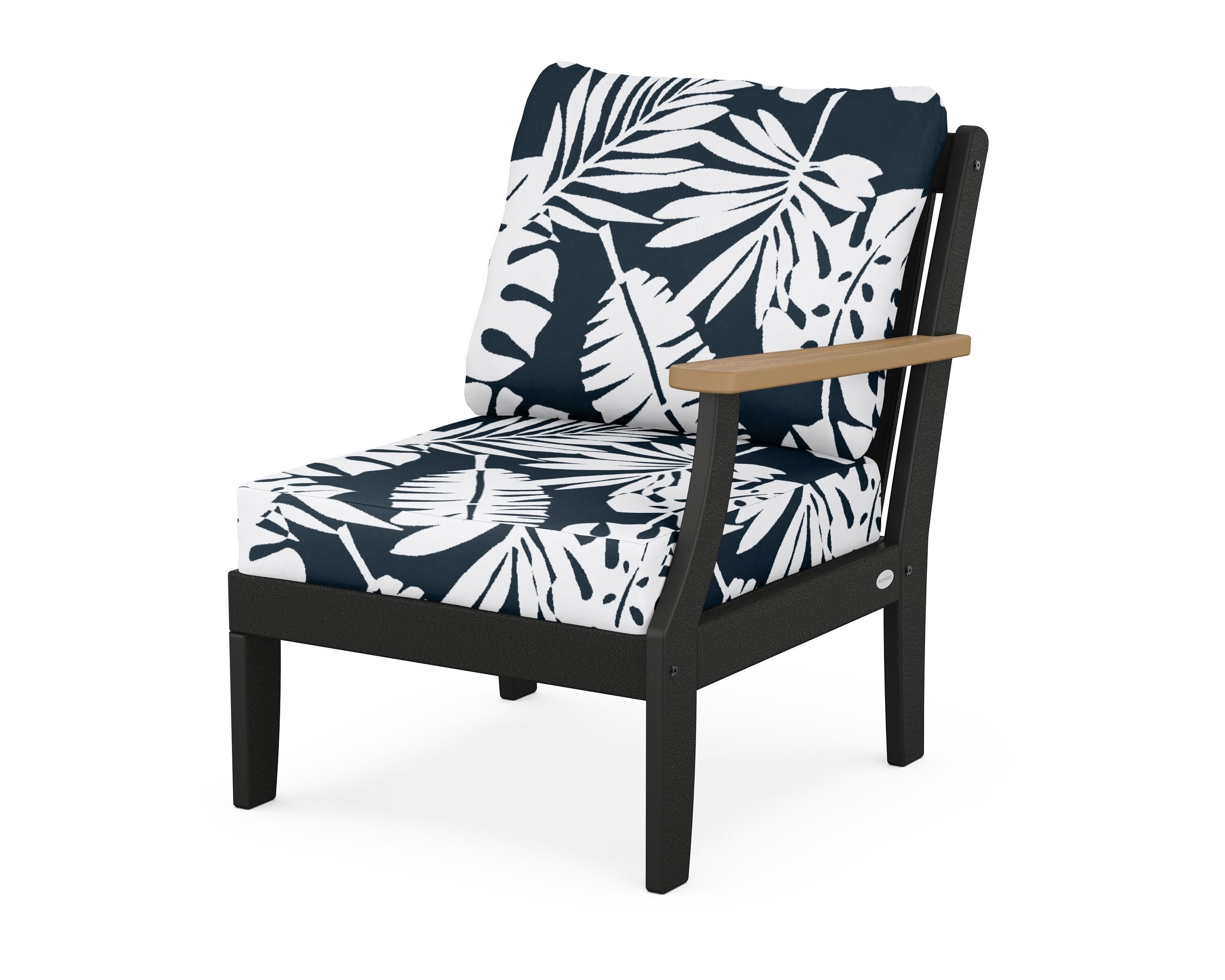 POLYWOOD® Braxton Modular Right Arm Chair in Black / Natural / Leaf Marine Indigo