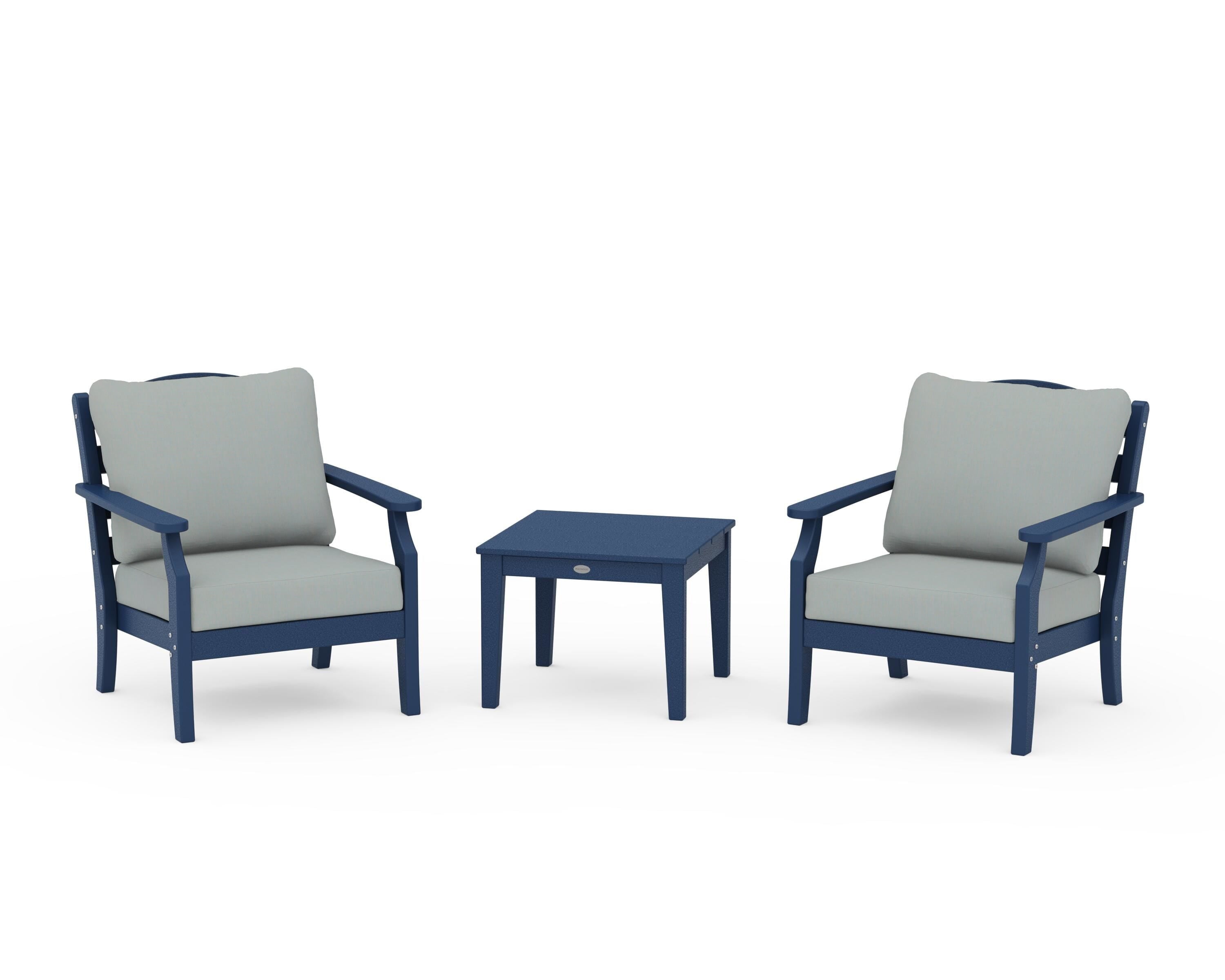 Draper James™ by POLYWOOD® Savannah 3-Piece Deep Seating Set in Navy / Spa