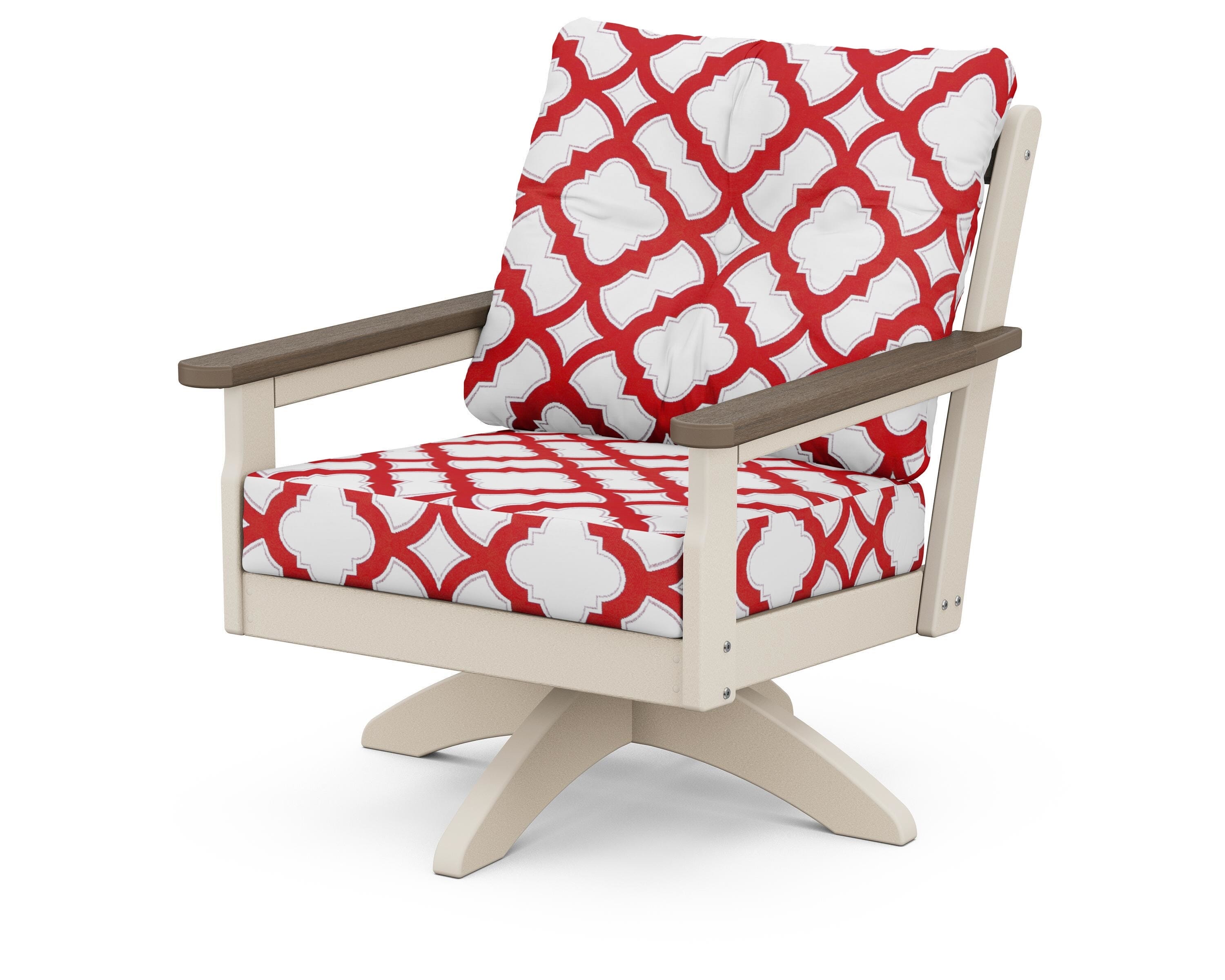 POLYWOOD® Vineyard Deep Seating Swivel Chair in Sand / Kona / Trellis Crimson