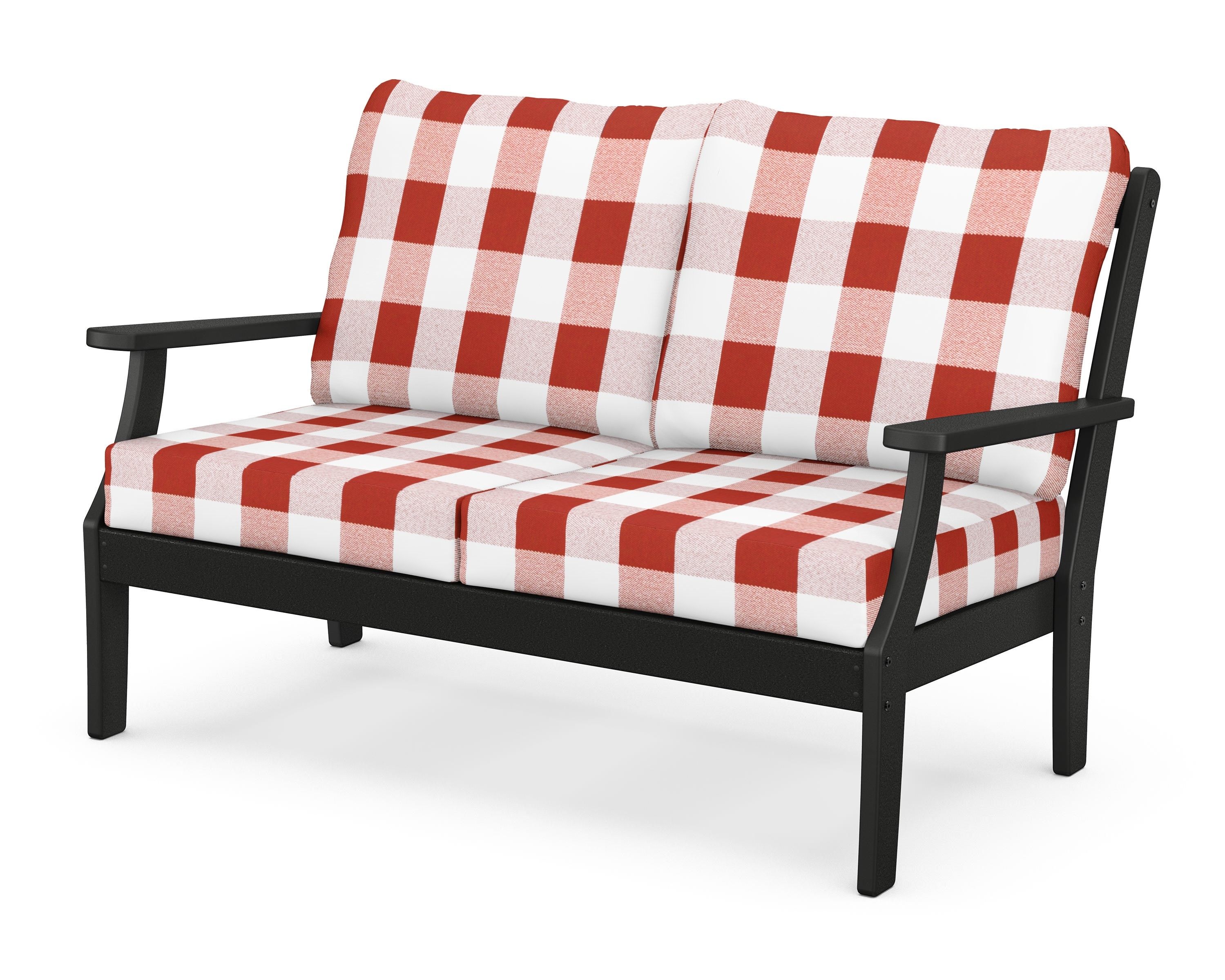 POLYWOOD® Braxton Deep Seating Loveseat in Black / Buffalo Plaid Crimson