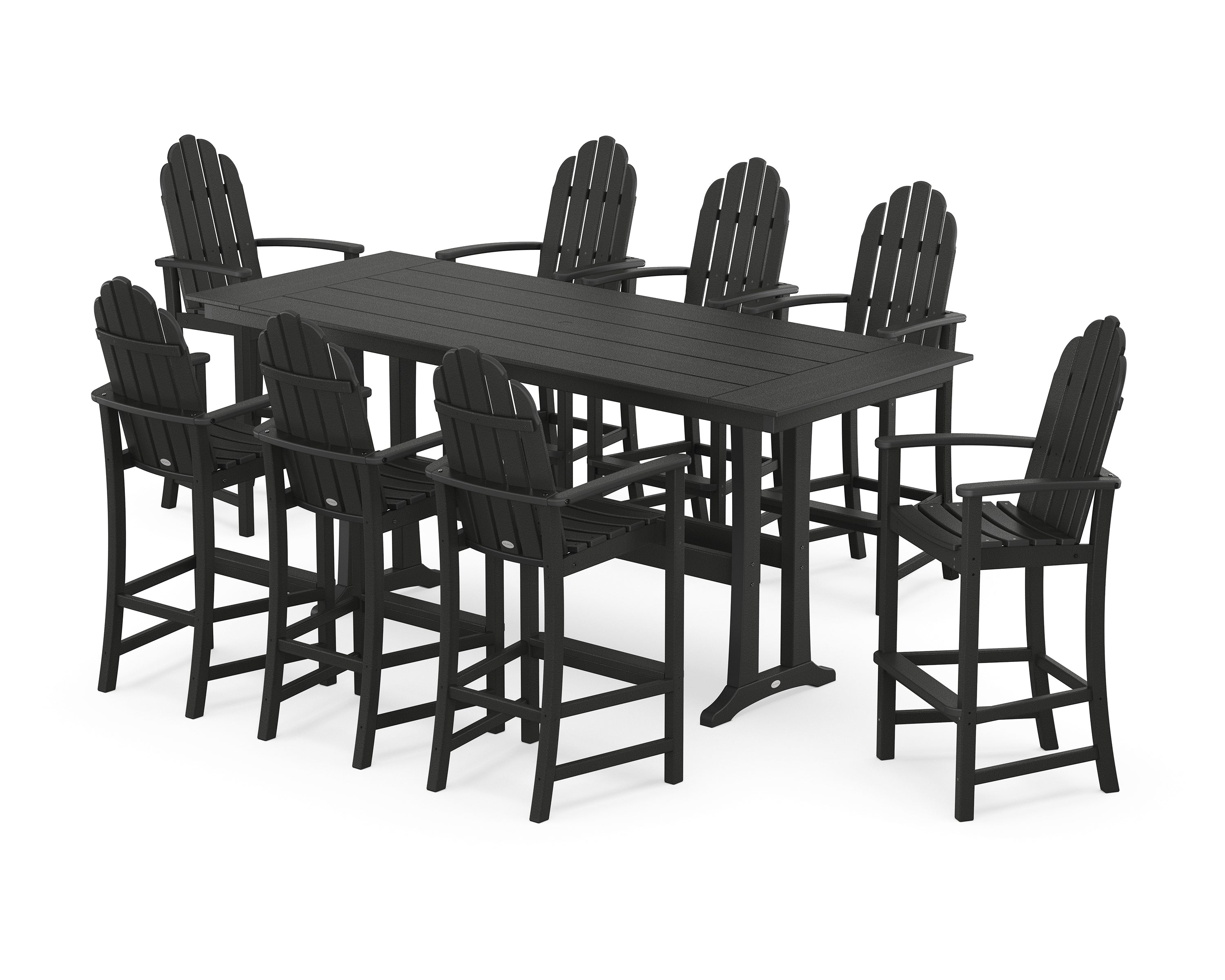 POLYWOOD® Classic Adirondack 9-Piece Farmhouse Bar Set with Trestle Legs in Black