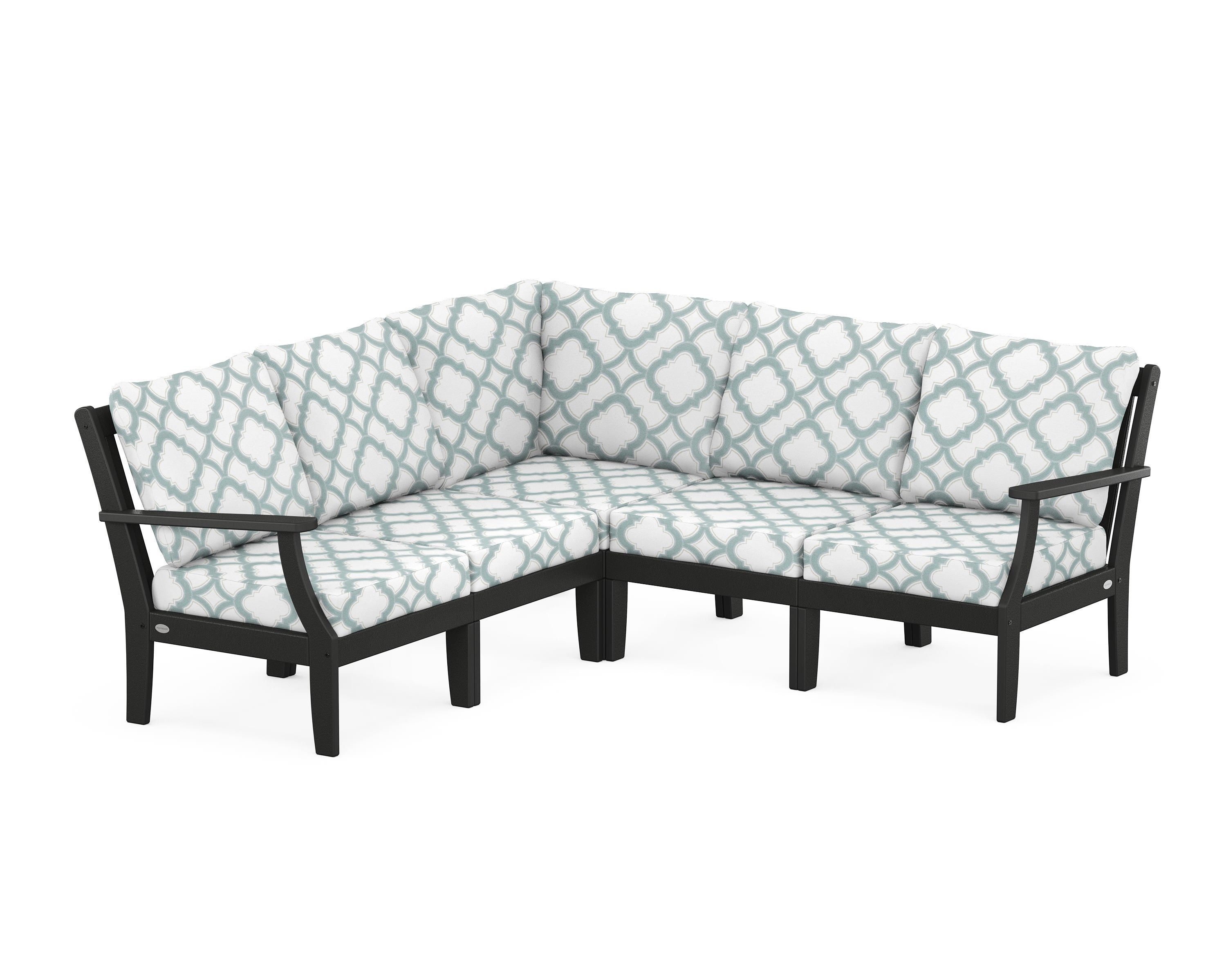 POLYWOOD® Braxton Modular 5-Piece Deep Seating Set in Black / Trellis Glacier Spa
