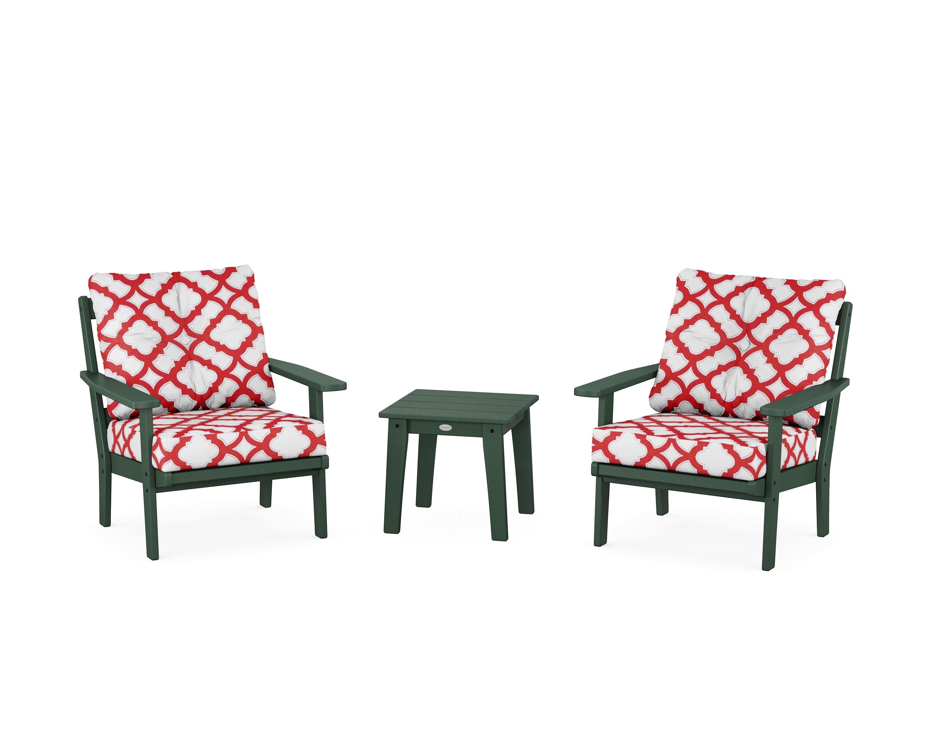POLYWOOD® Oxford 3-Piece Deep Seating Set in Green / Trellis Crimson
