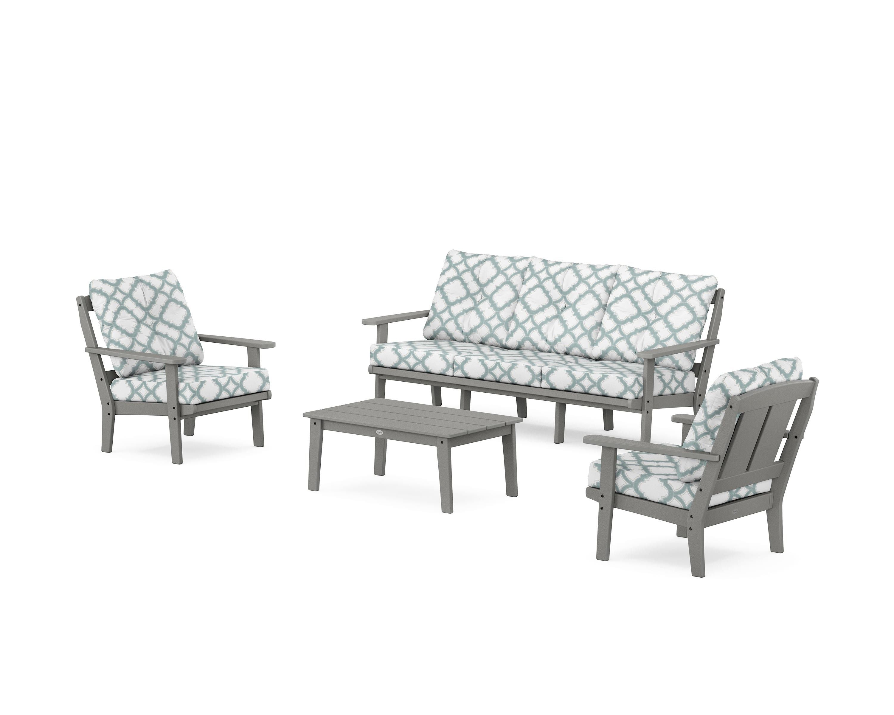 POLYWOOD® Mission 4-Piece Deep Seating Set with Sofa in Slate Grey / Trellis Glacier Spa
