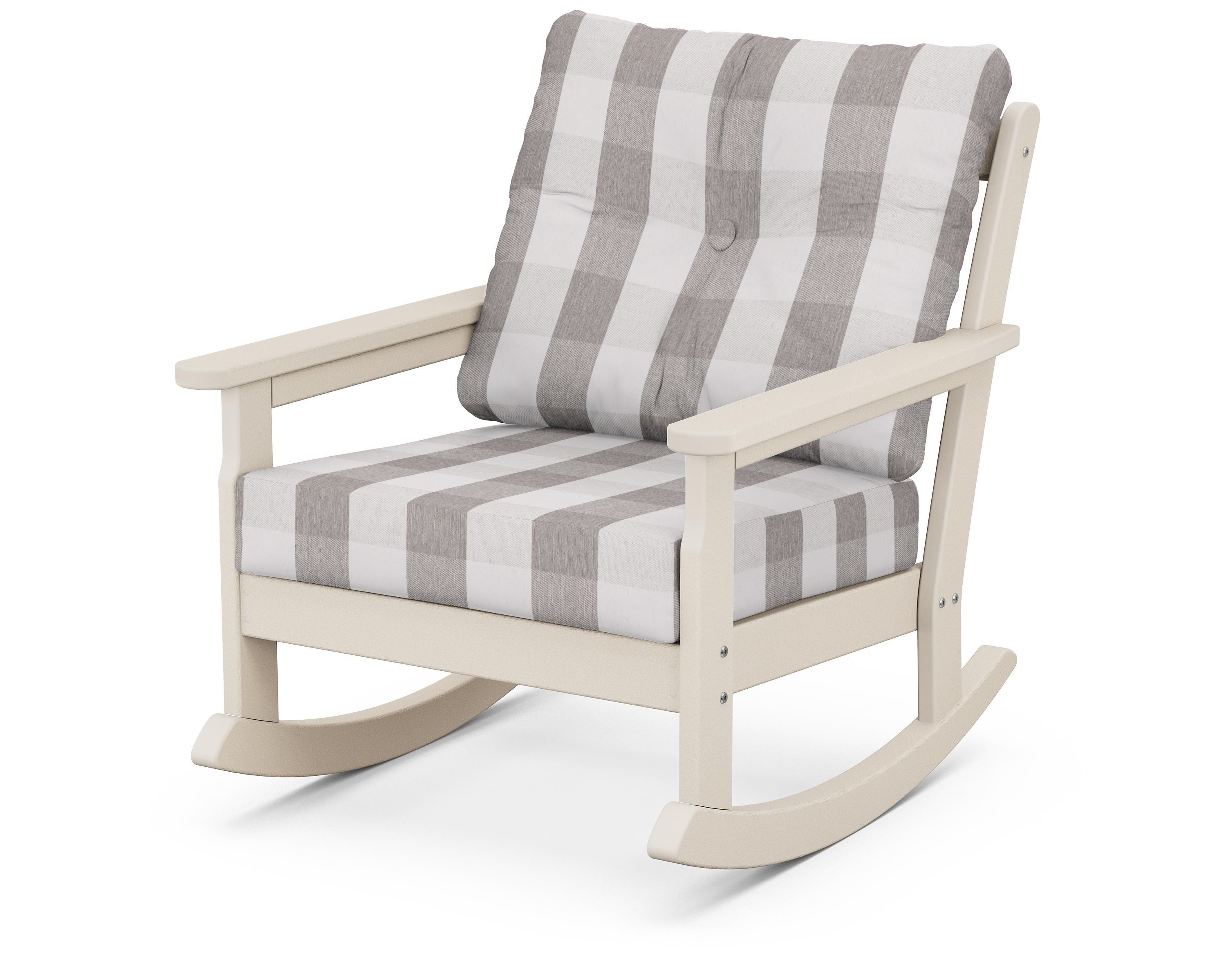 POLYWOOD® Vineyard Deep Seating Rocking Chair in Sand / Buffalo Plaid Grey Mist
