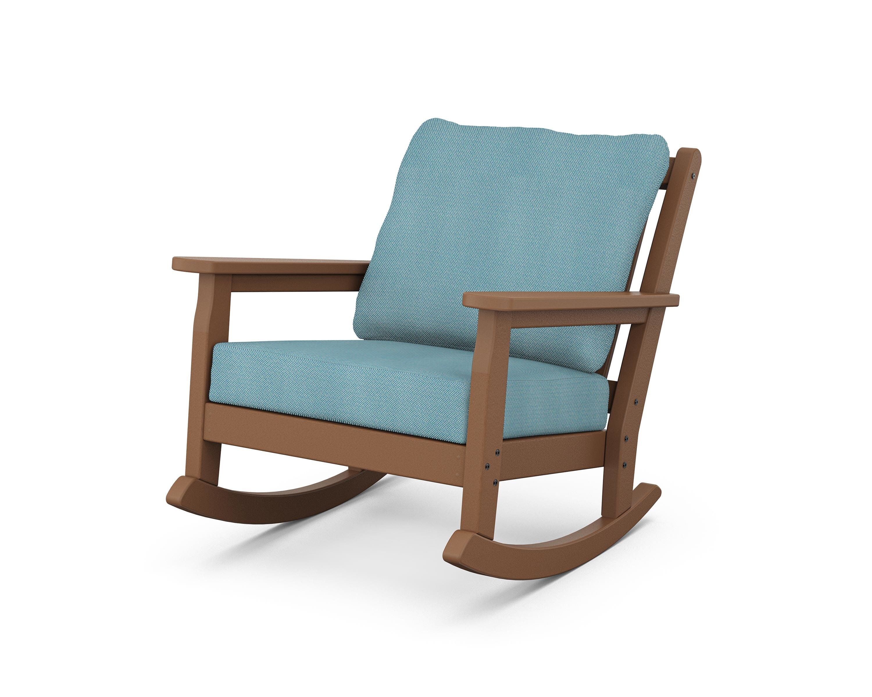 POLYWOOD® Chippendale Deep Seating Rocking Chair in Teak / Lattice Sky Blue
