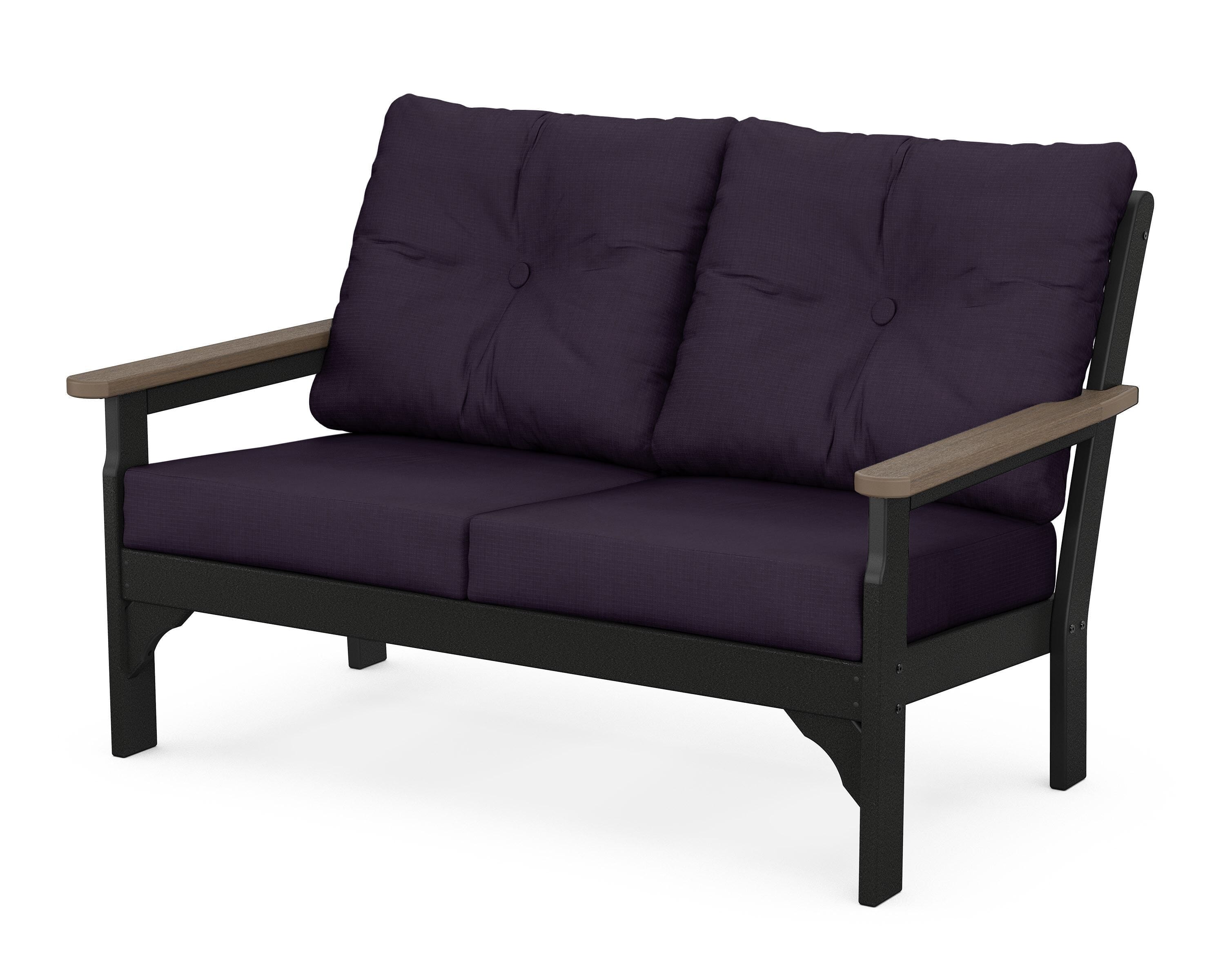 POLYWOOD® Vineyard Deep Seating Loveseat in Black / Kona / Navy Linen
