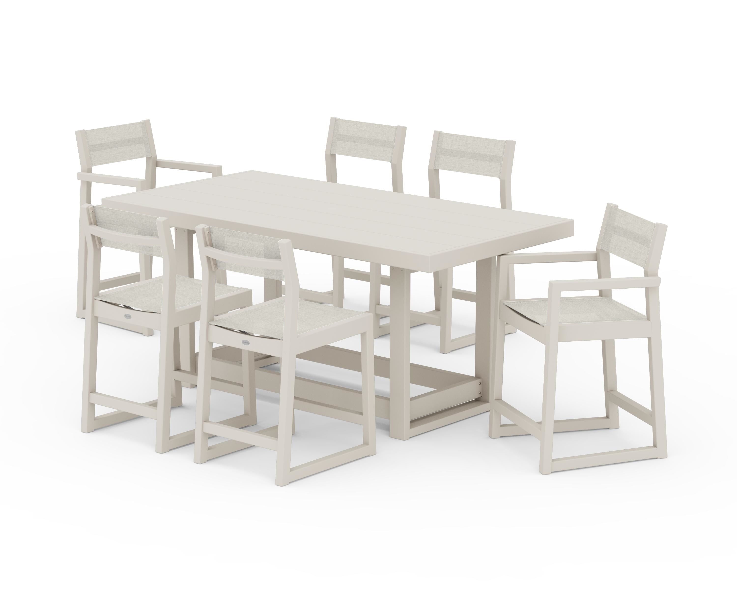 POLYWOOD® EDGE Sling 7-Piece Counter Table Set in Sand / Parchment Sling