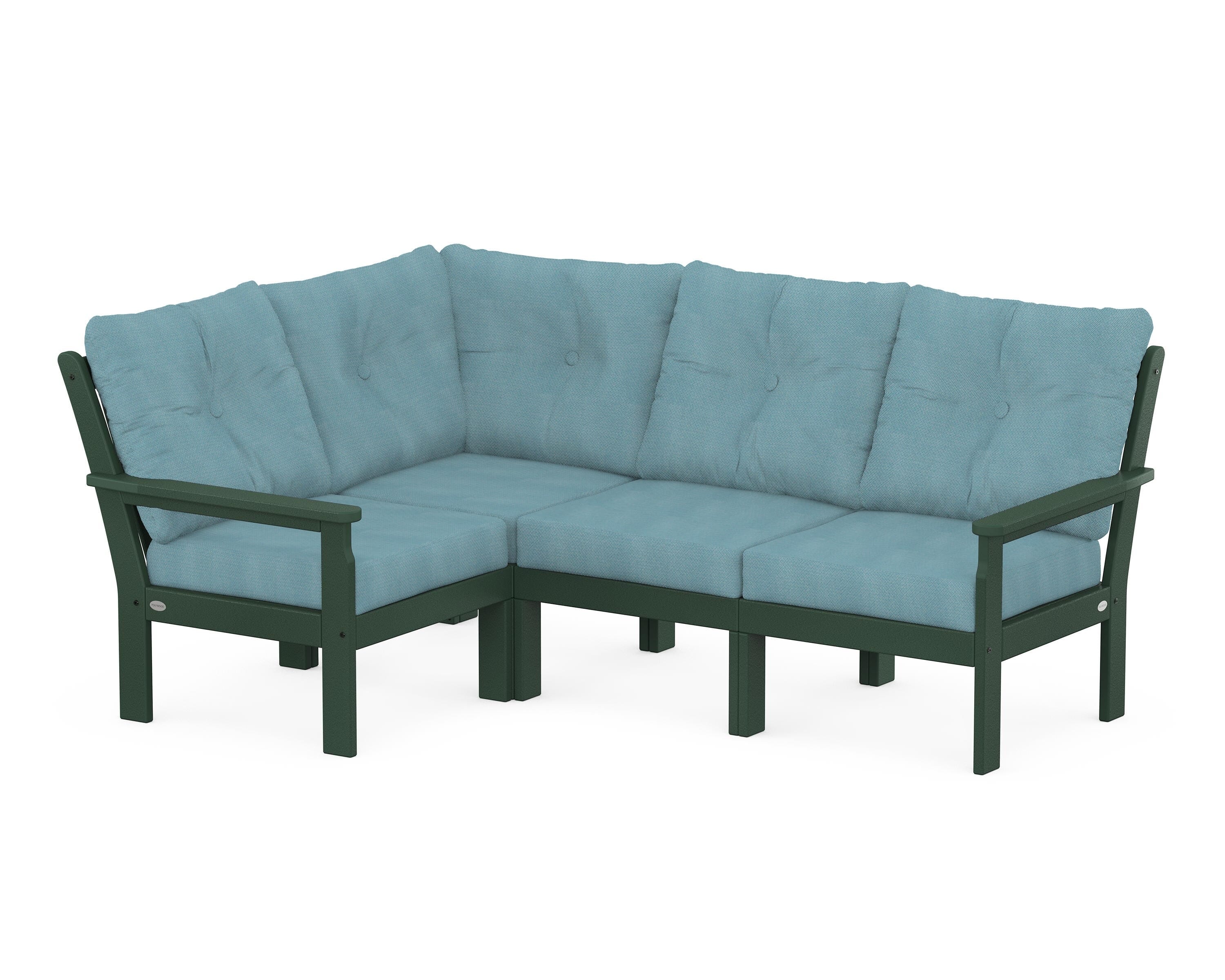 POLYWOOD® Vineyard 4-Piece Sectional in Green / Lattice Sky Blue