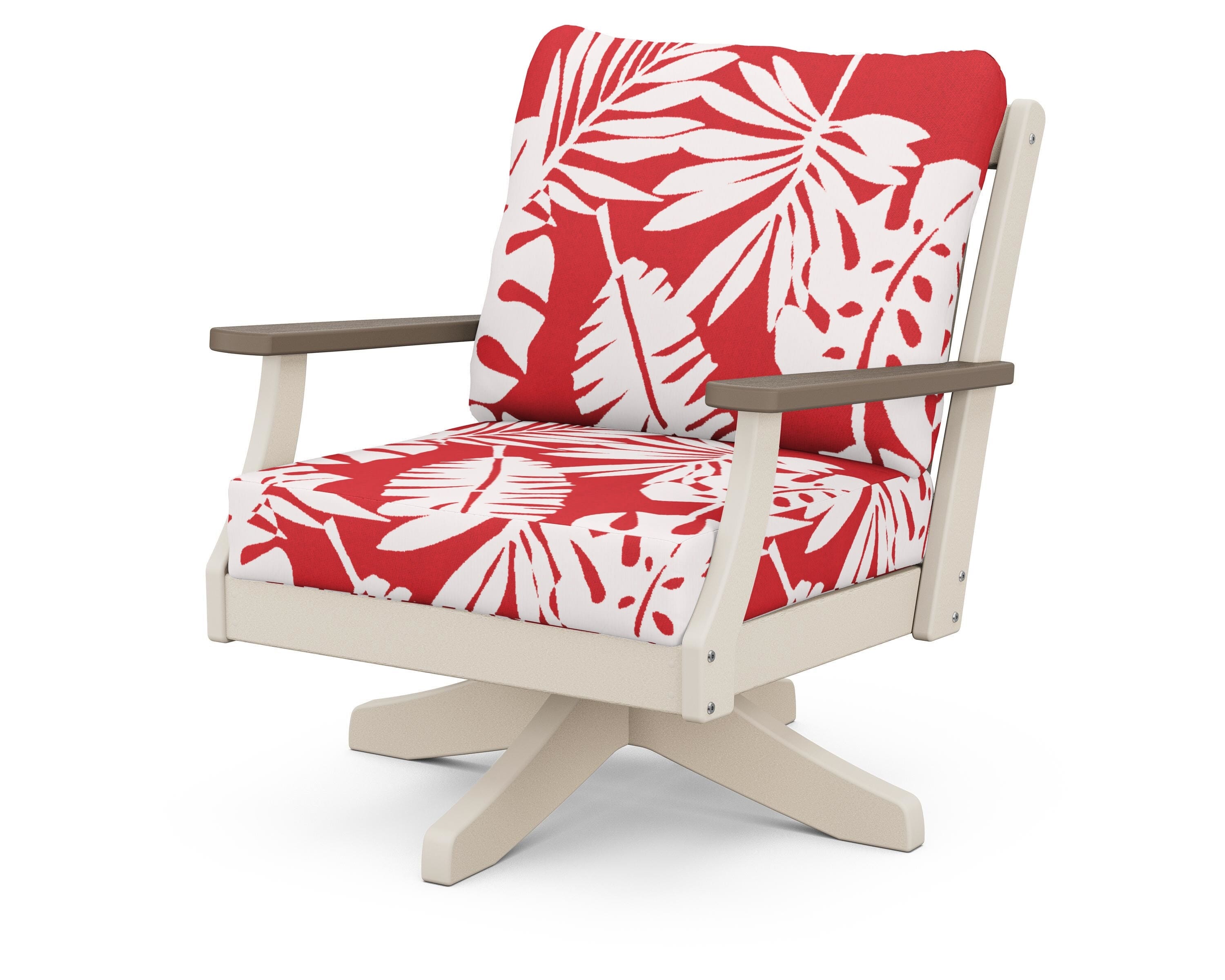 POLYWOOD® Braxton Deep Seating Swivel Chair in Sand / Kona / Leaf Crimson