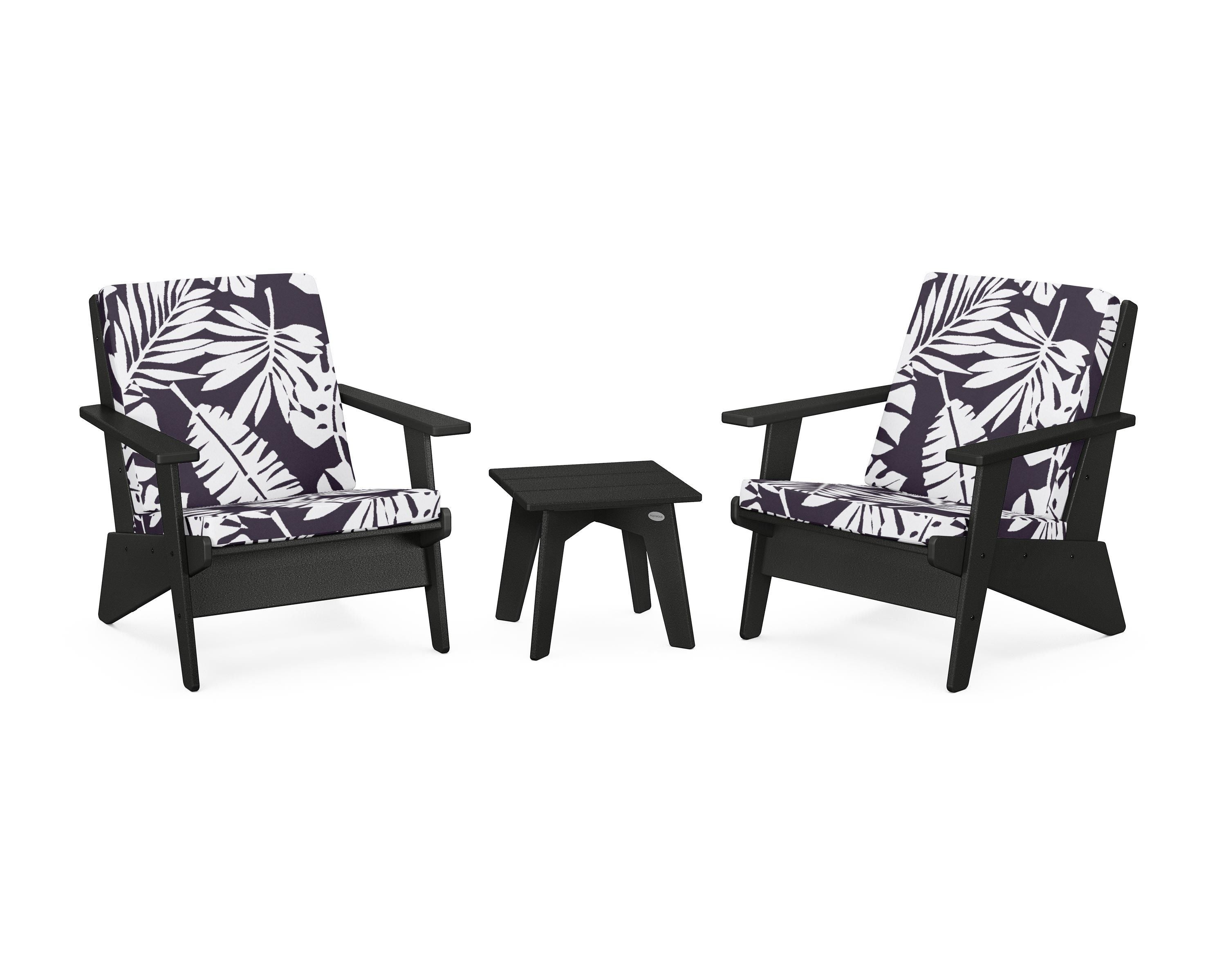 POLYWOOD® Riviera Modern Lounge 3-Piece Set in Black / Leaf Navy