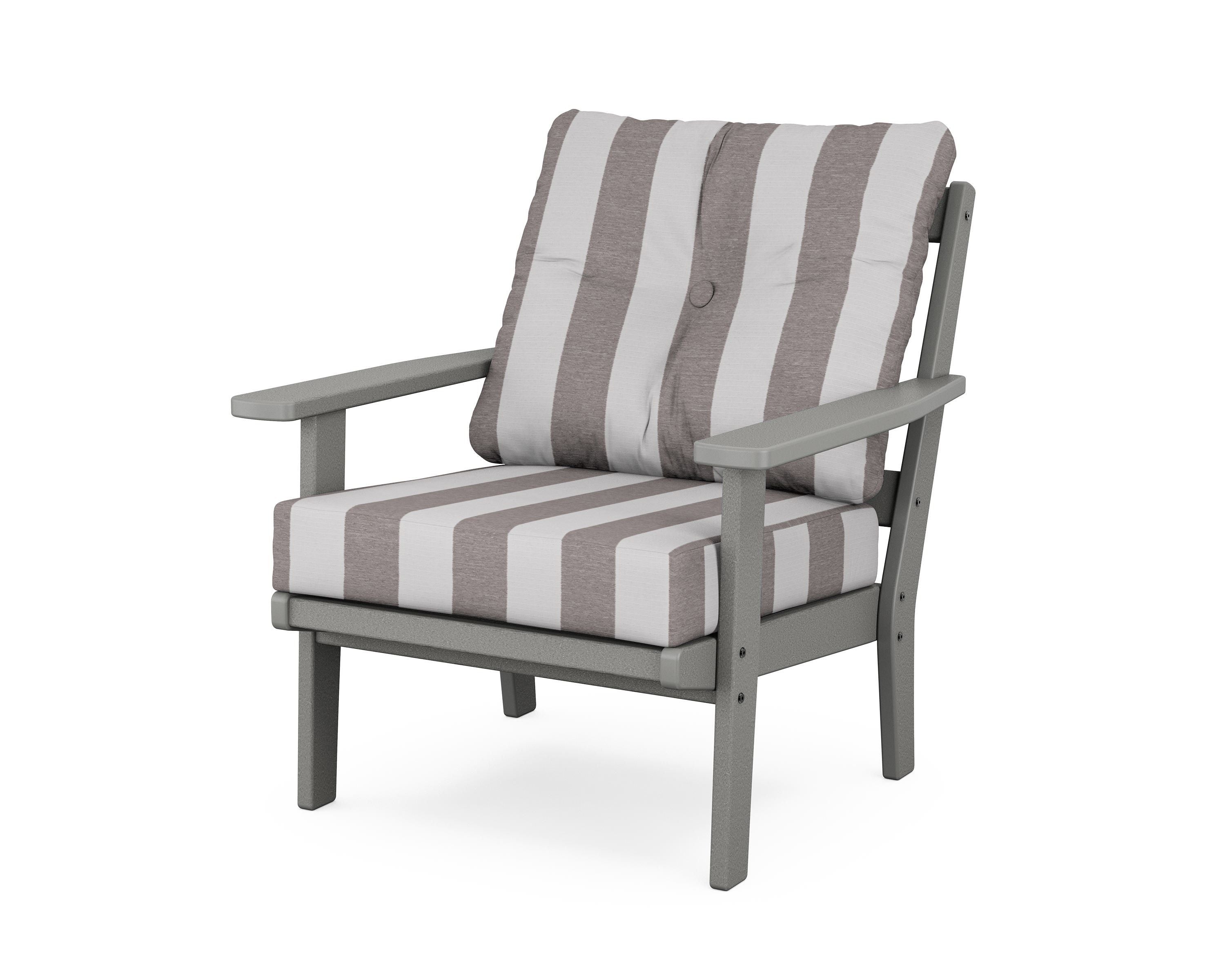 POLYWOOD® Prairie Deep Seating Chair in Slate Grey / Cabana Stripe Grey Mist