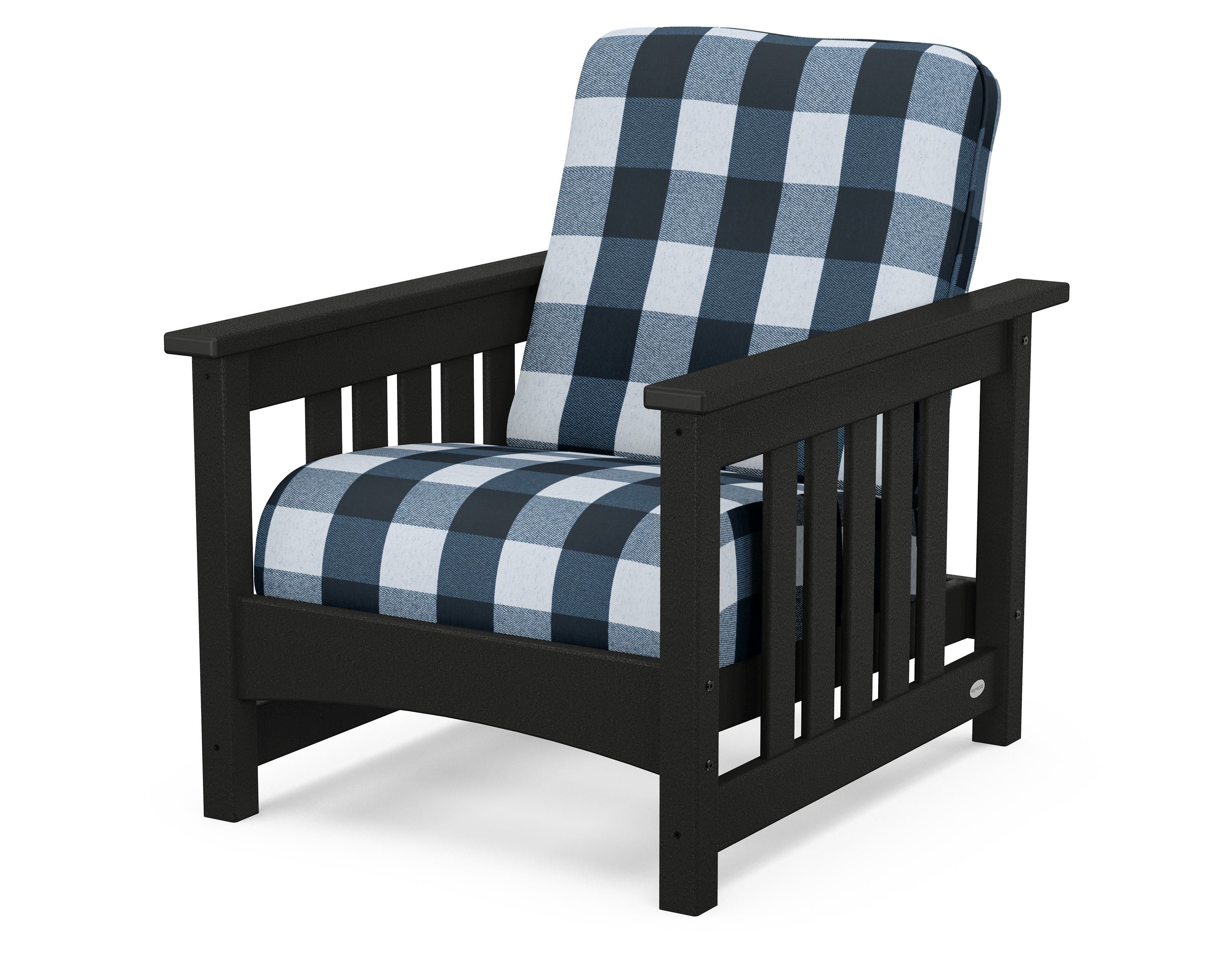POLYWOOD® Club Mission Chair in Black / Buffalo Plaid Marine Indigo