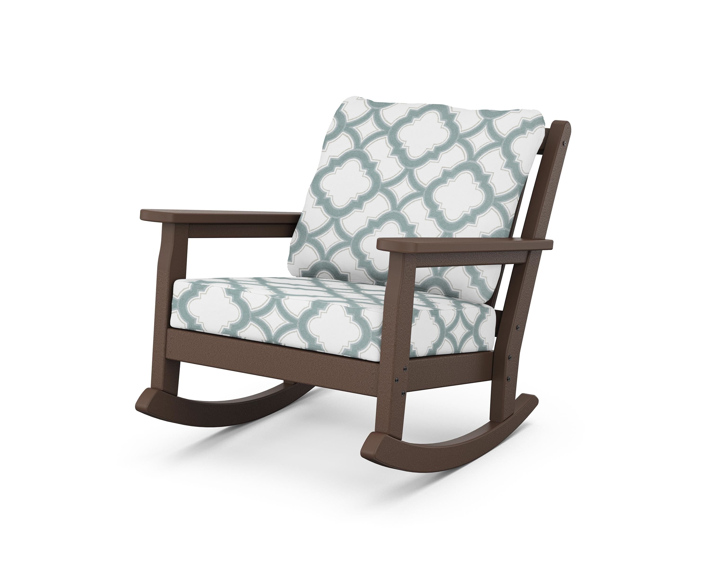 POLYWOOD® Chippendale Deep Seating Rocking Chair in Mahogany / Trellis Glacier Spa