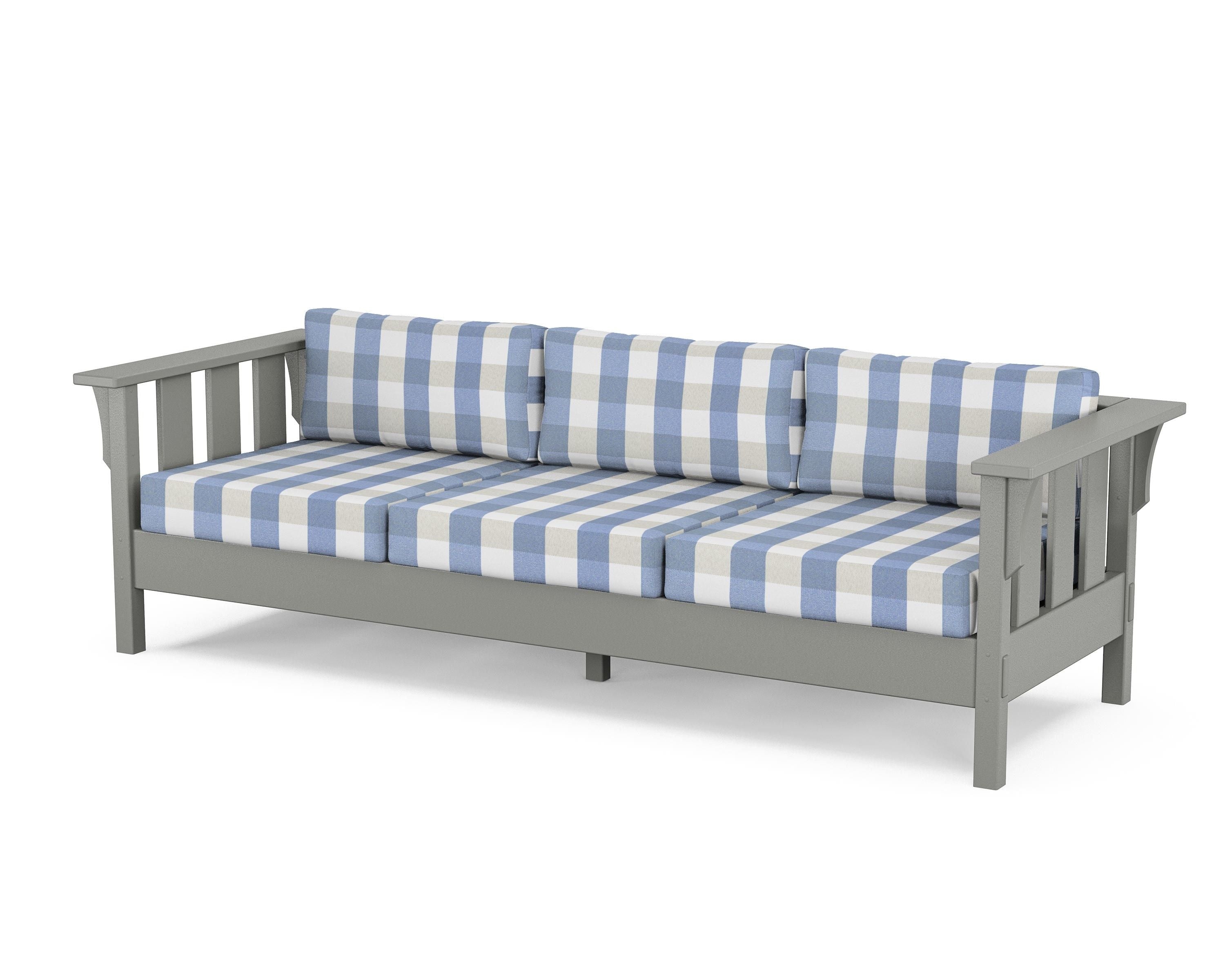 Martha Stewart by POLYWOOD® Acadia Deep Seating Sofa in Slate Grey / Buffalo Plaid Sky Blue