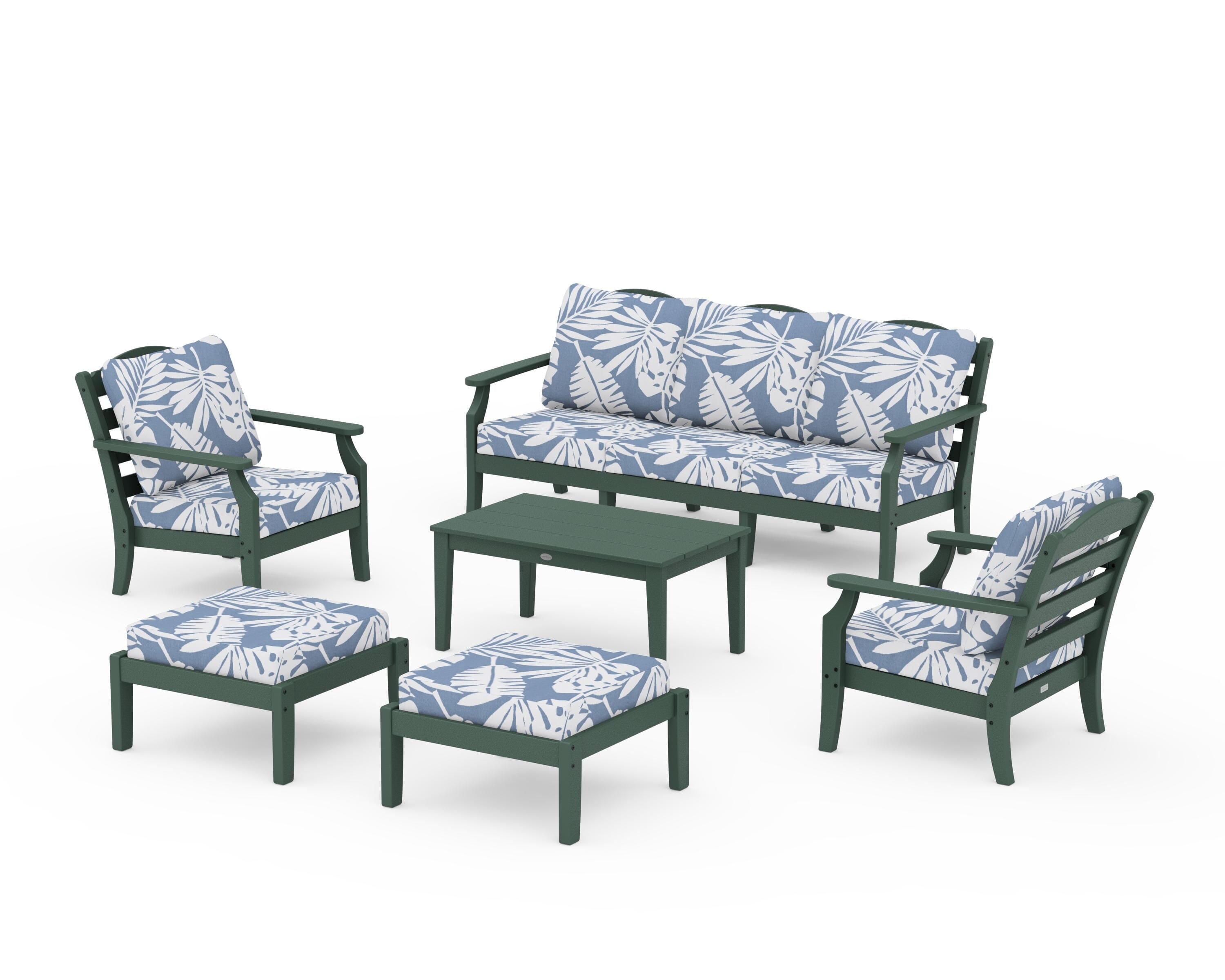 Draper James™ by POLYWOOD® Savannah 6-Piece Lounge Sofa Set in Green / Leaf Sky Blue