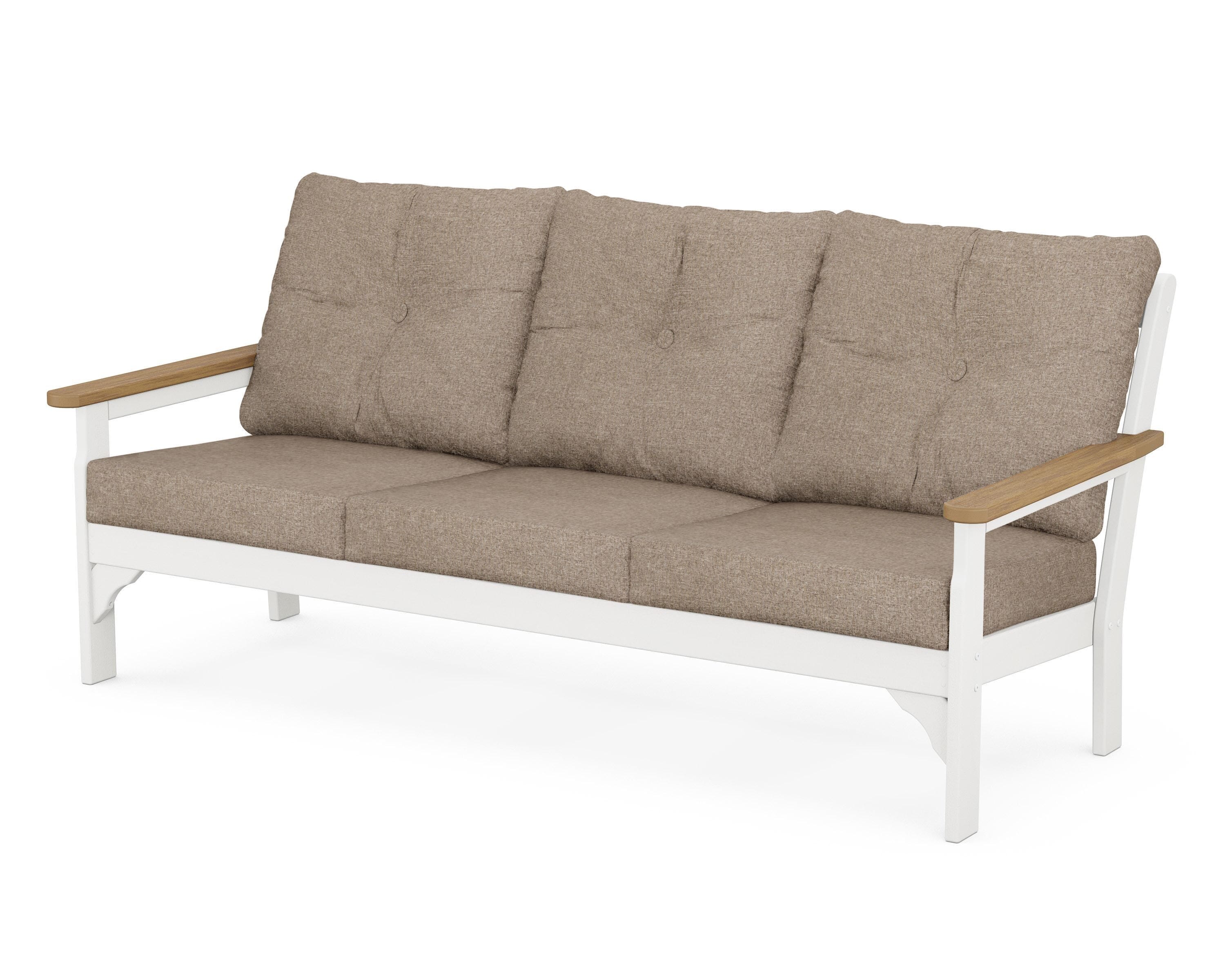 POLYWOOD® Vineyard Deep Seating Sofa in White / Natural / Spiced Burlap